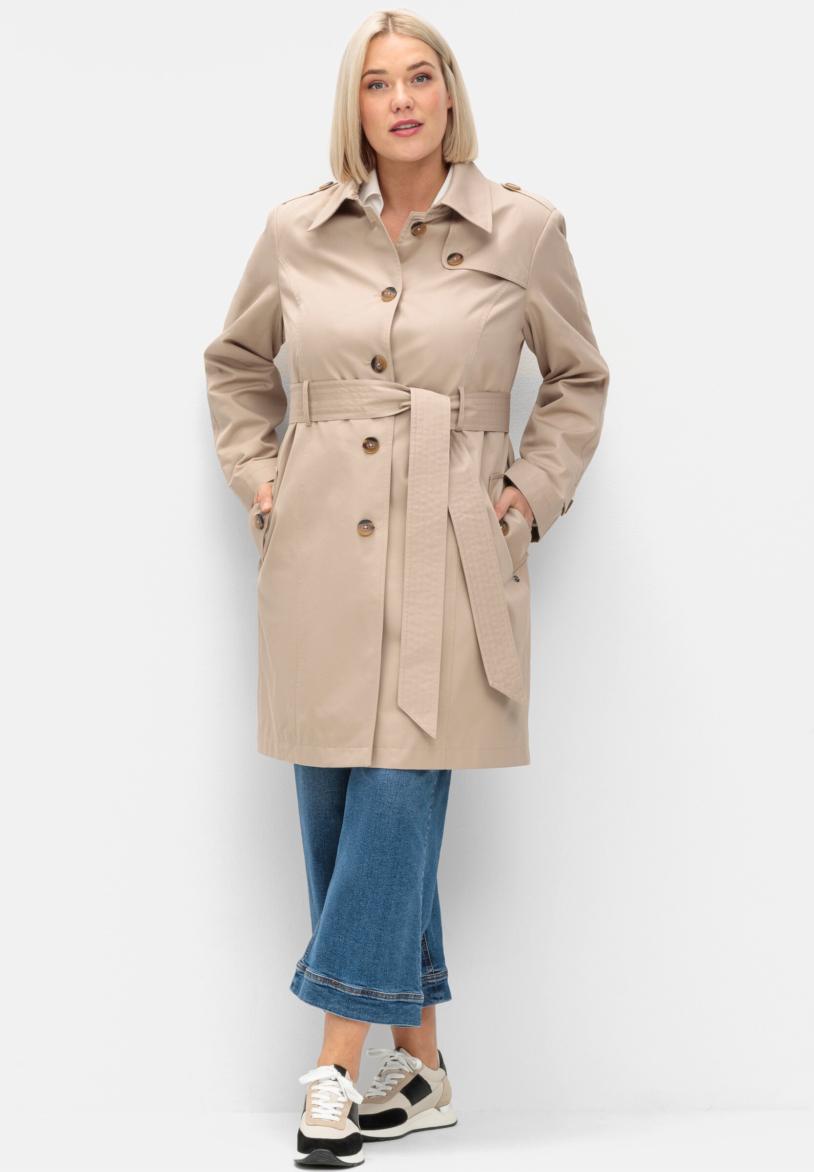 Sheego Langjacke »Trenchcoat Trenchcoat mit Schulterriegel« ohne Kapuze