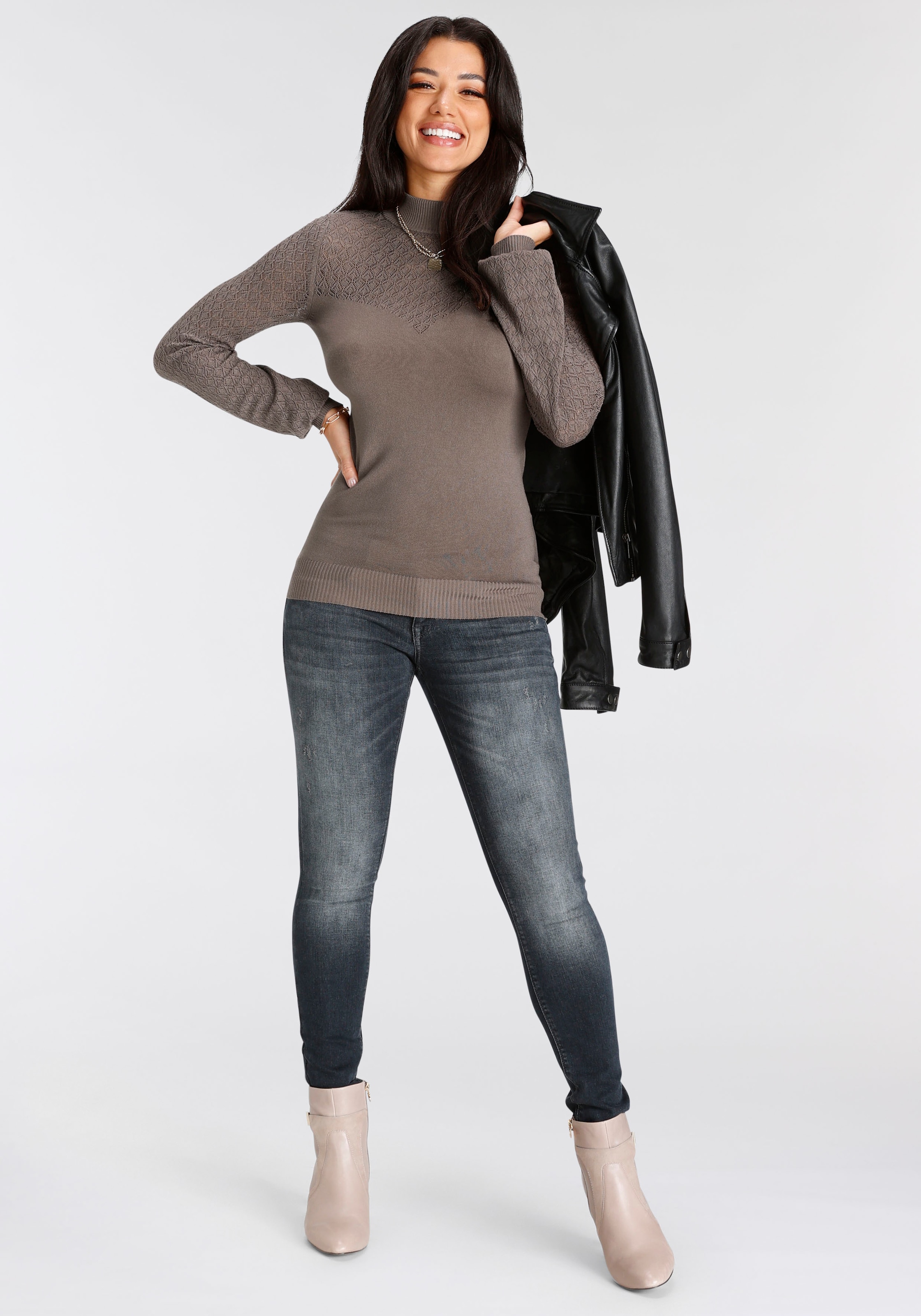 Melrose Stehkragenpullover, mit Ajourstrick