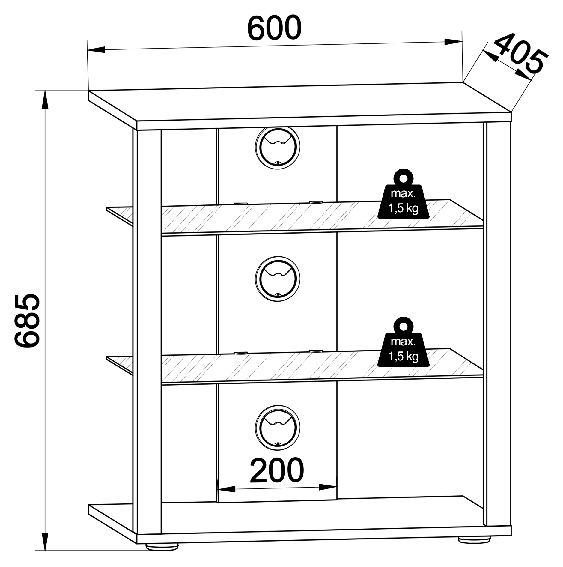 VCM Media-Board »VCM Hifi Holz Möbel | Rack Schrank Phono Regal | 2 Glasböden | Maße: H. 70 x B. 60 x T. 41 cm | Phono Mediaregal - Folas«, (VCM Folas)