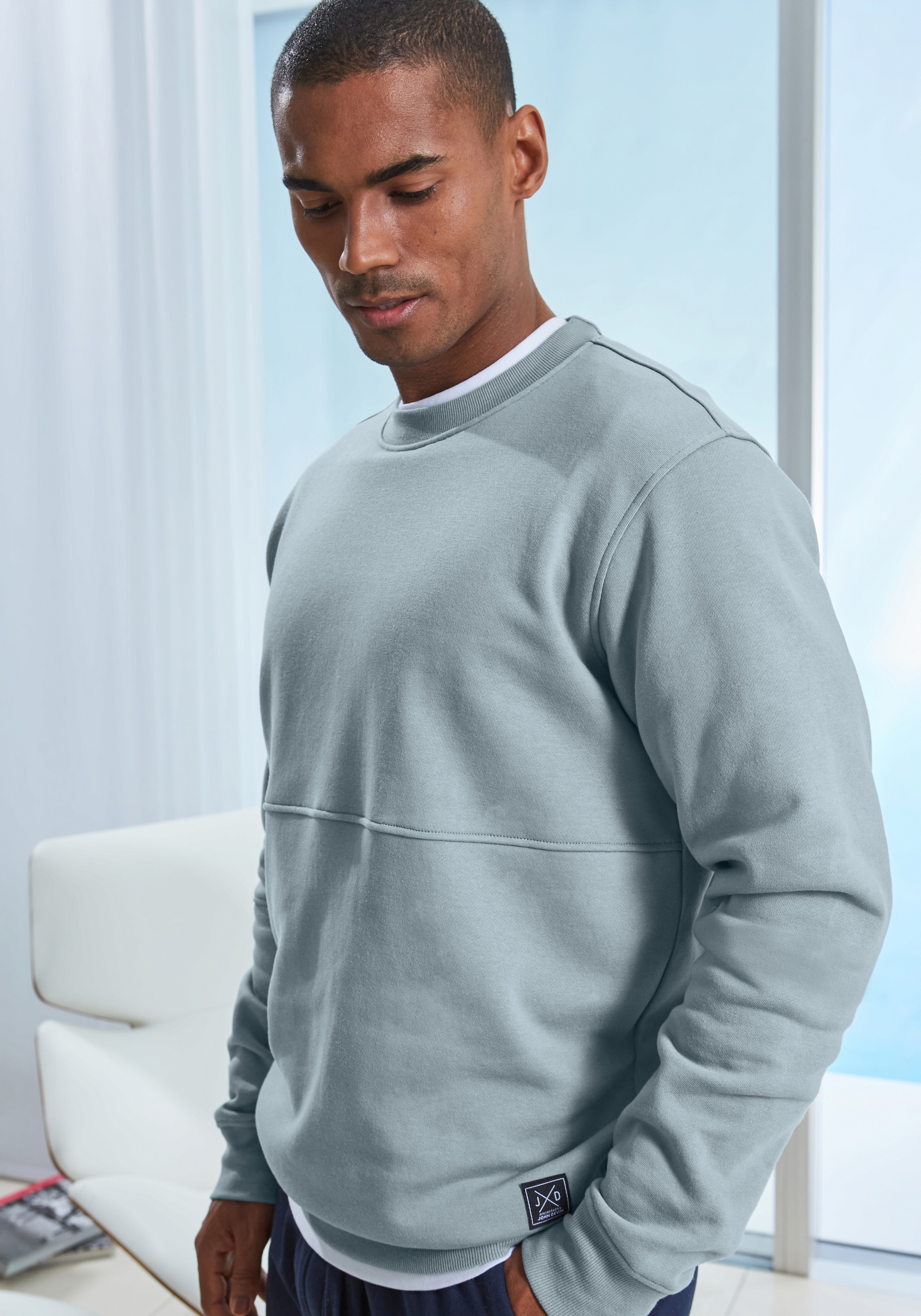 John Devin Sweatshirt »- Pullover mit modischen Teilungsnähten«, Langarm, Sweatshirt mit Rundhals, Baumwollmischung
