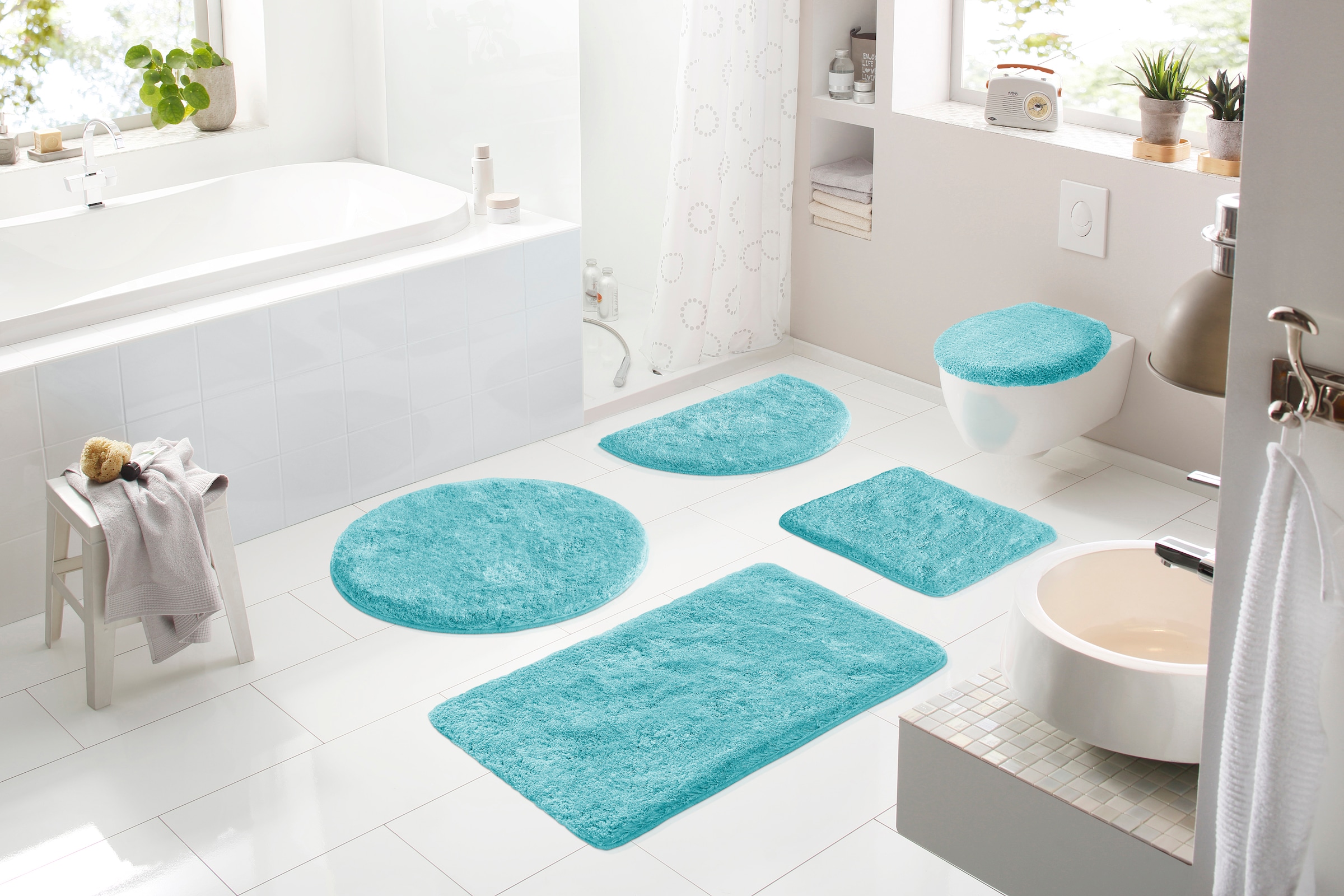 Grund Badematte »Melos, Badvorleger, Badezimmer Teppich, sehr weich«, rutschhemmend beschichtet, fußbodenheizungsgeeignet, melierte Optik, sehr weicher Flor, Melange-Effekt, Made in Europe