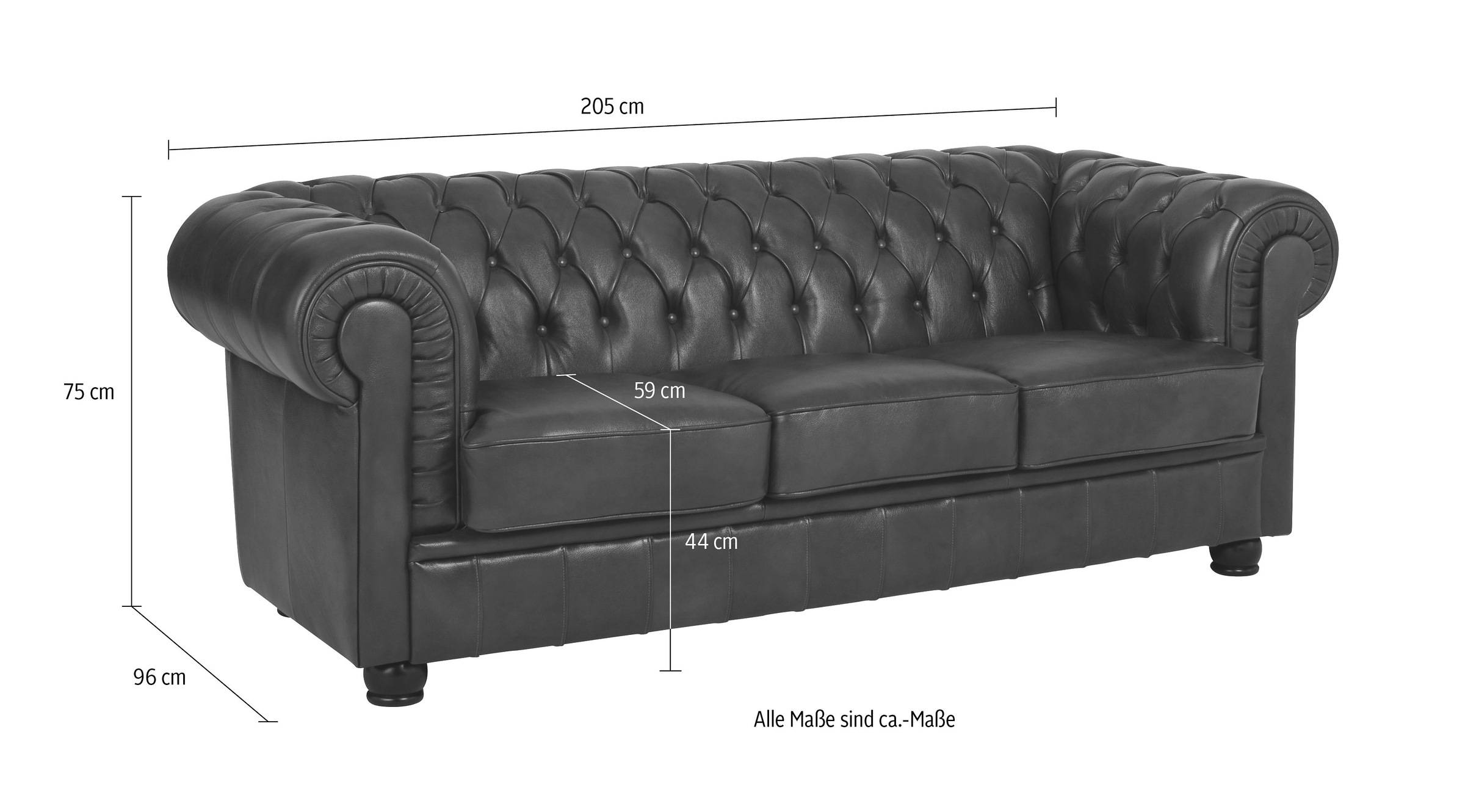 Max Winzer® Chesterfield-Sofa »Kent«, 3-Sitzer mit edler Knopfheftung, Breite 205 cm