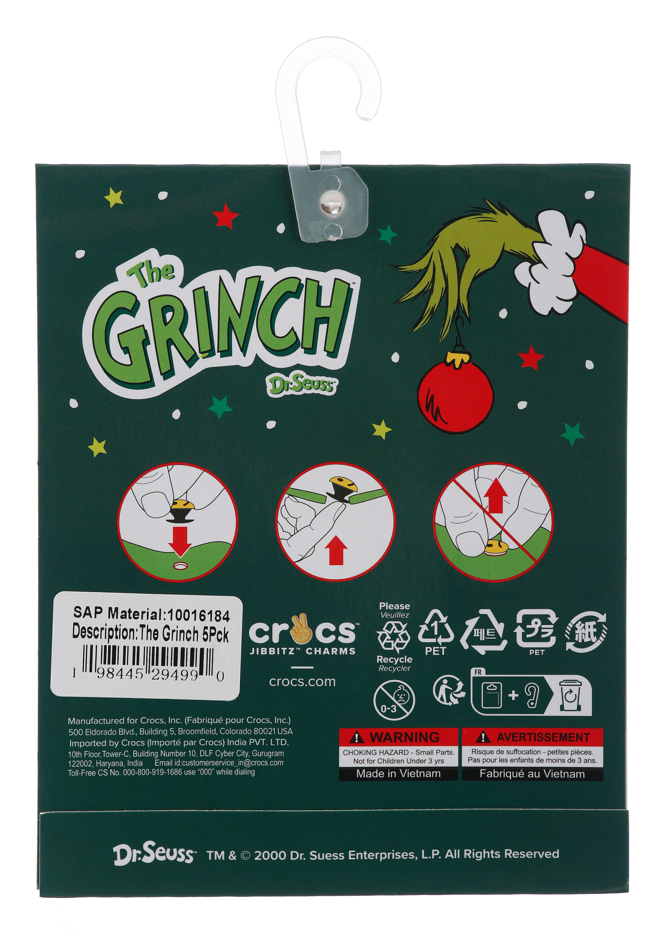 Crocs Schuhanstecker »Jibbitz™ The Grinch« Set, Kein Spielzeug. Nicht für Kinder unter 3 Jahren geeignet, 5 Stk. tlg. Anstecker mit Grinch Motiven