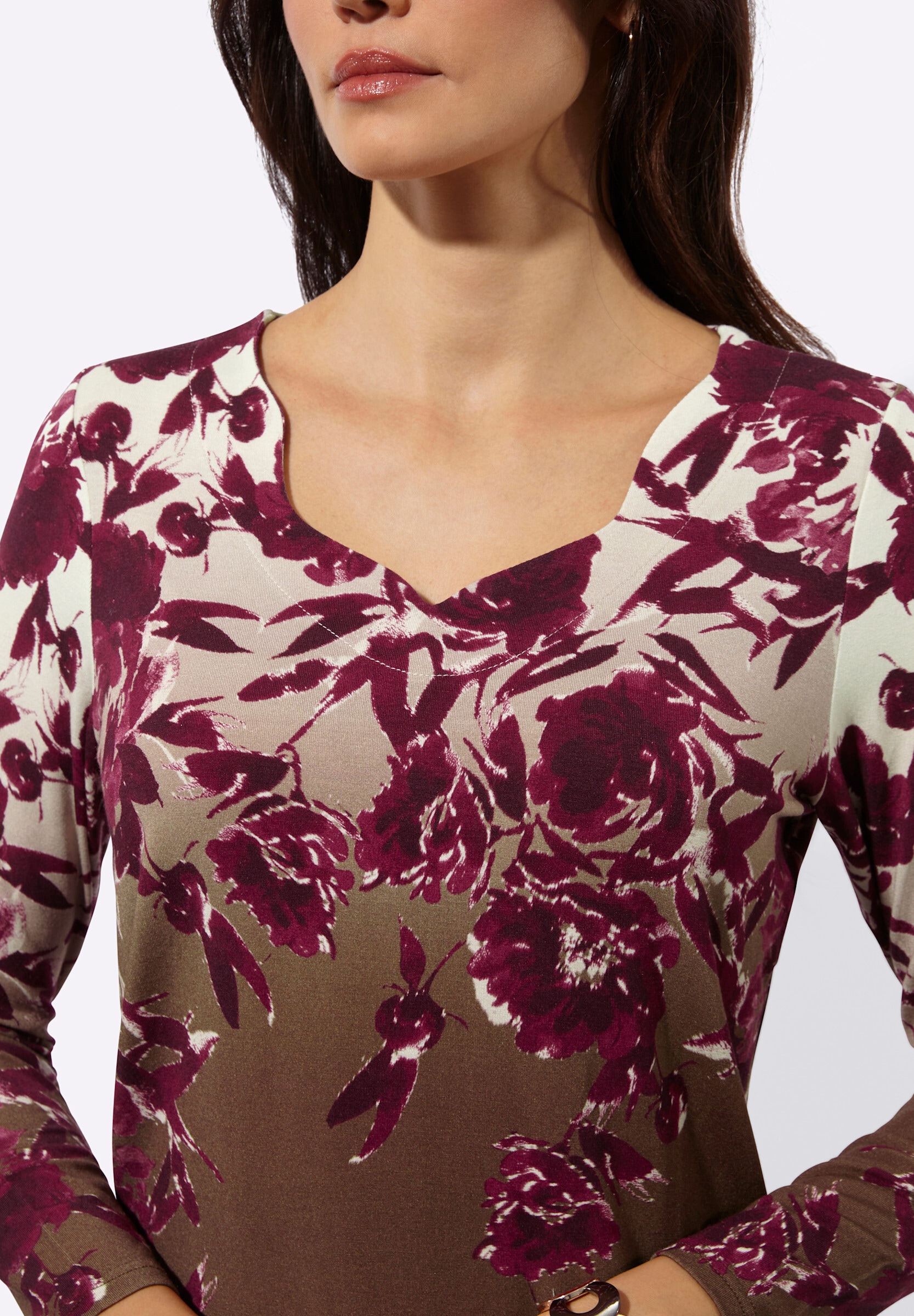creation L T-Shirt »Modal-Shirt Langarmshirt mit gebogtem V-Ausschnitt«