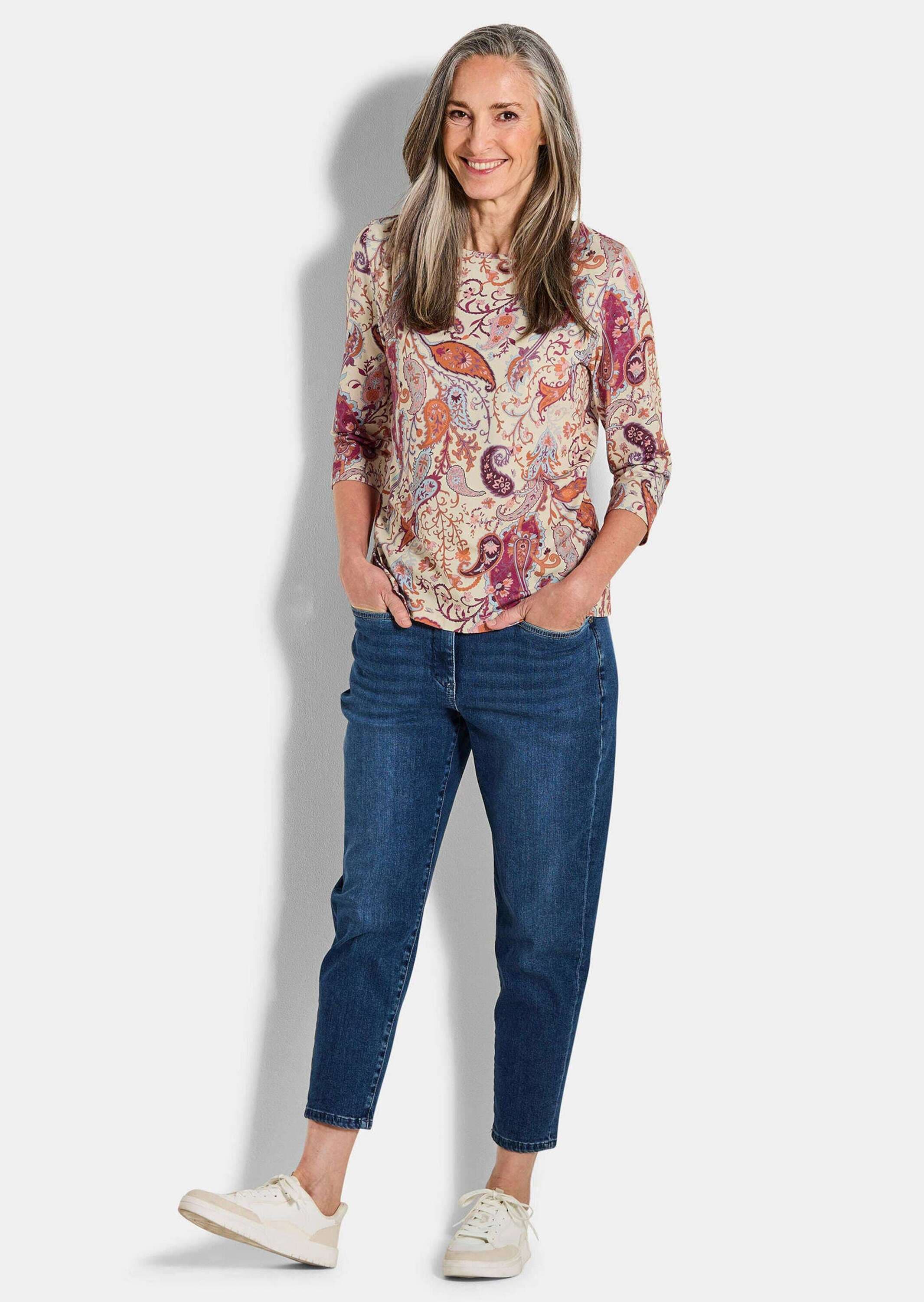 GOLDNER Kurzarmshirt »Florales Jerseyshirt mit Paisley-Muster« U-Boot-Ausschnitt
