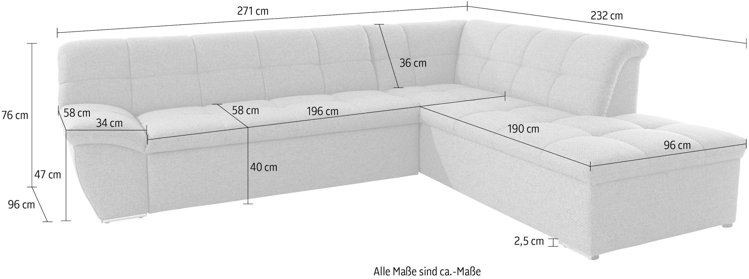 DOMO collection Ecksofa »Lagoa, moderne Sitzheftung, bequem und komfortabel, L-Form« wahlweise mit Bettfunktion, frei im Raum stellbar, große Farbvielfalt