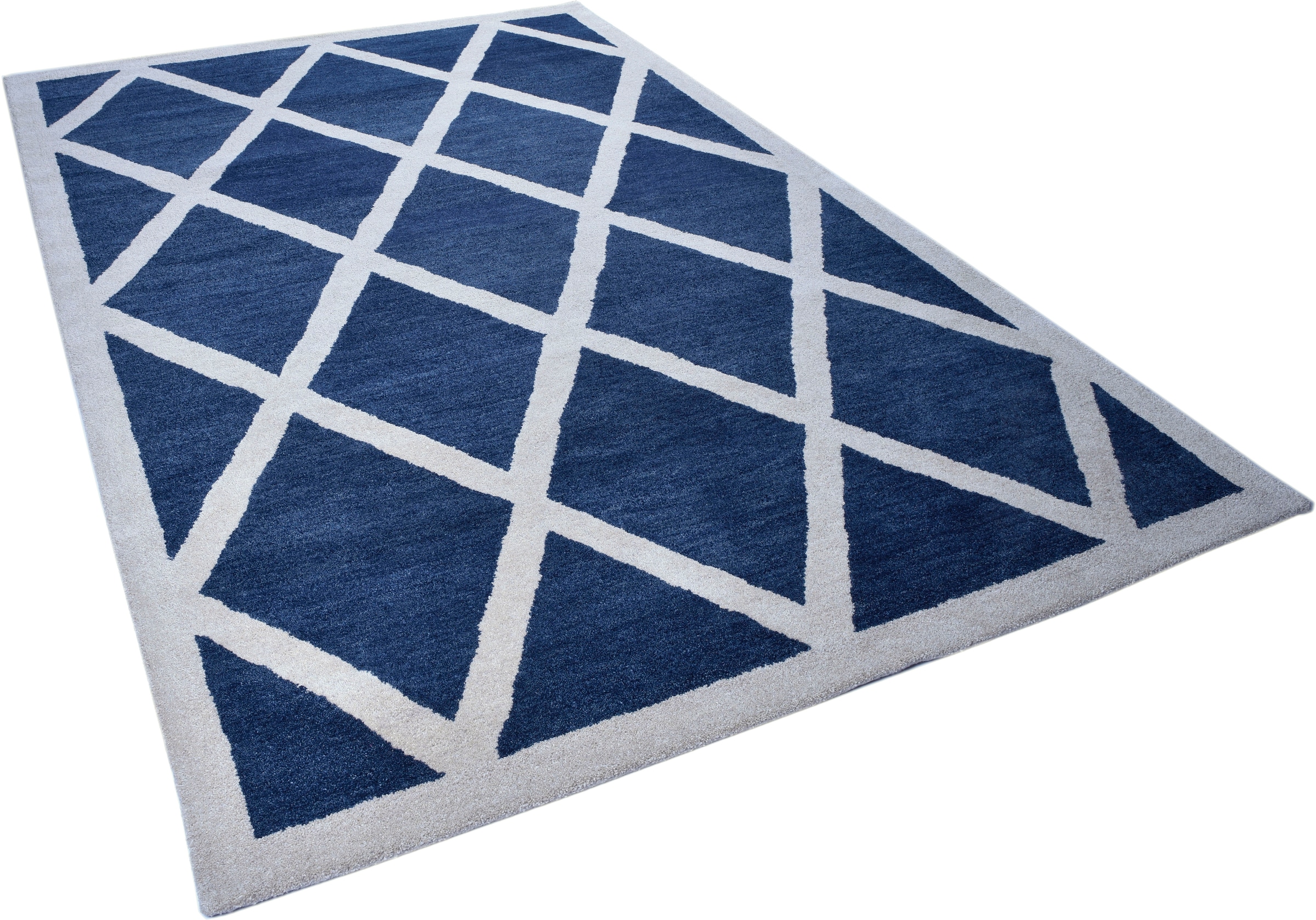 THEKO Wollteppich »Royal Design« rechteckig 14 mm Höhe reine Wolle, Rauten Design, ideal im Wohnzimmer & Schlafzimmer