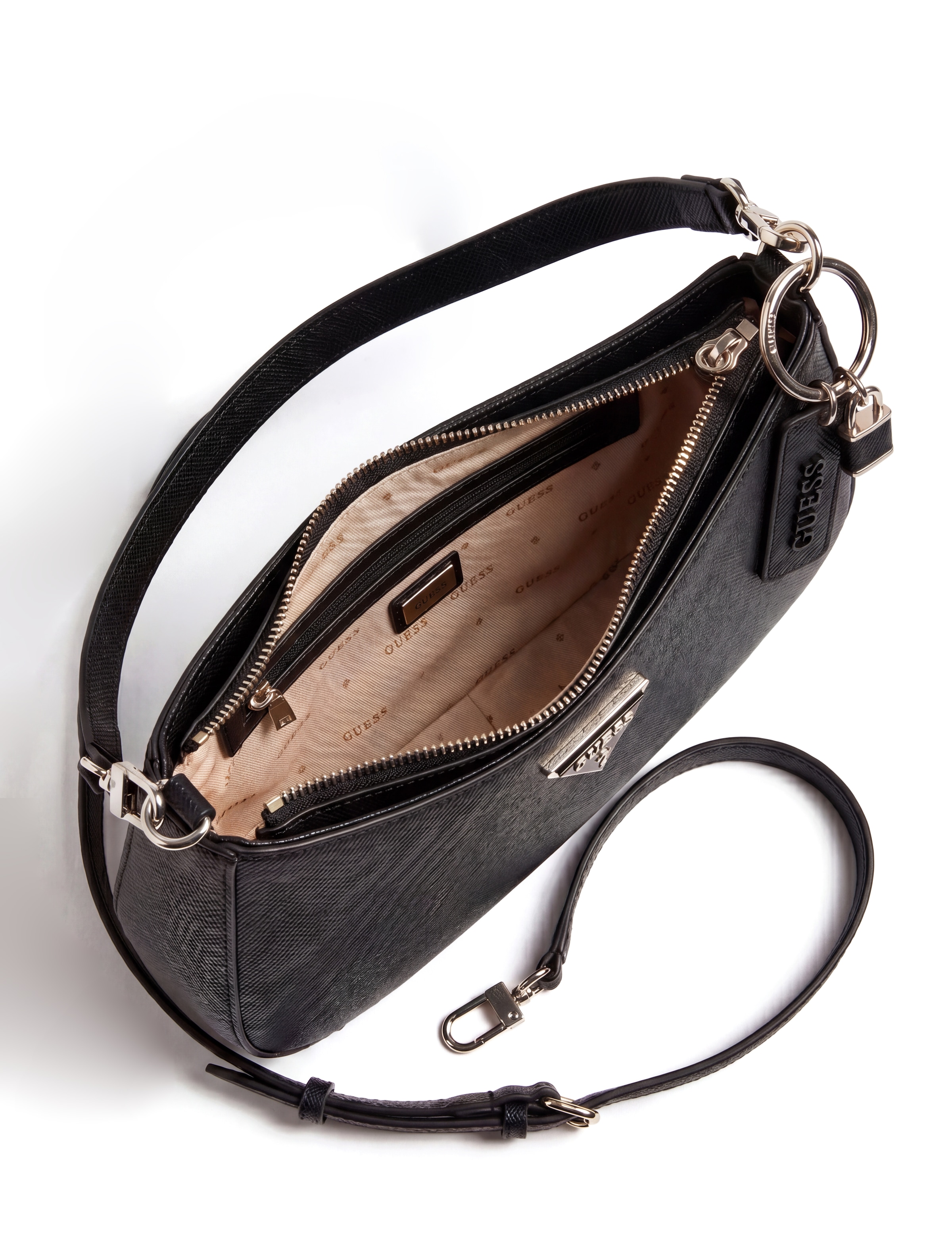 Guess Schultertasche »NOELLE II TOP ZIP SHOULDER BAG« Damen Henkeltasche, Handtasche in klassischer Optik, mit Anhänger