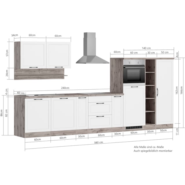HELD MÖBEL Küche »Lana«, 380 cm breit, wahlweise mit oder ohne E-Geräte bei  OTTO
