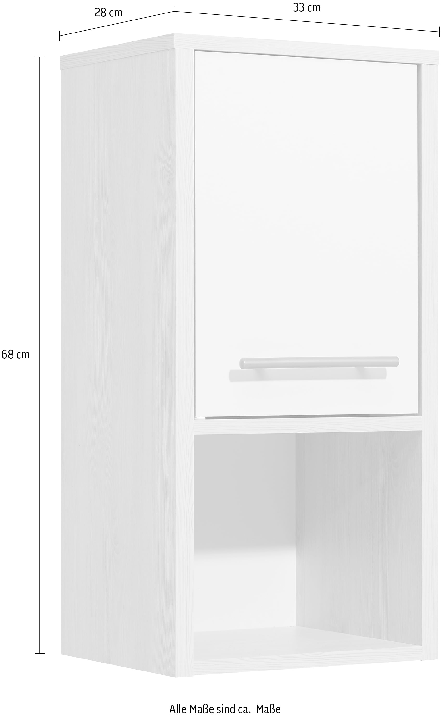 Saphir Hängeschrank »Quickset 350 Badschrank 33 cm breit, 1 Tür, 1 Nische, 1 Einlegeboden«, (1 St.), Badezimmer-Hängeschrank in Pinie Ida Hell mit Griffe alufarbig