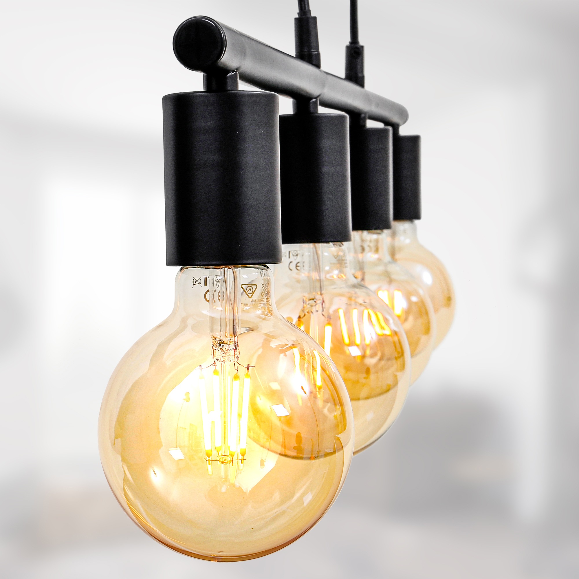 B.K.Licht LED Pendelleuchte »Nordic«, 4 flammig, Leuchtmittel E27 | ohne Leuchtmittel-Leuchtmittel wechselbar, Hängeleuchte, Hängelampe, Retro, Industrie, matt-schwarz, E27, Spot