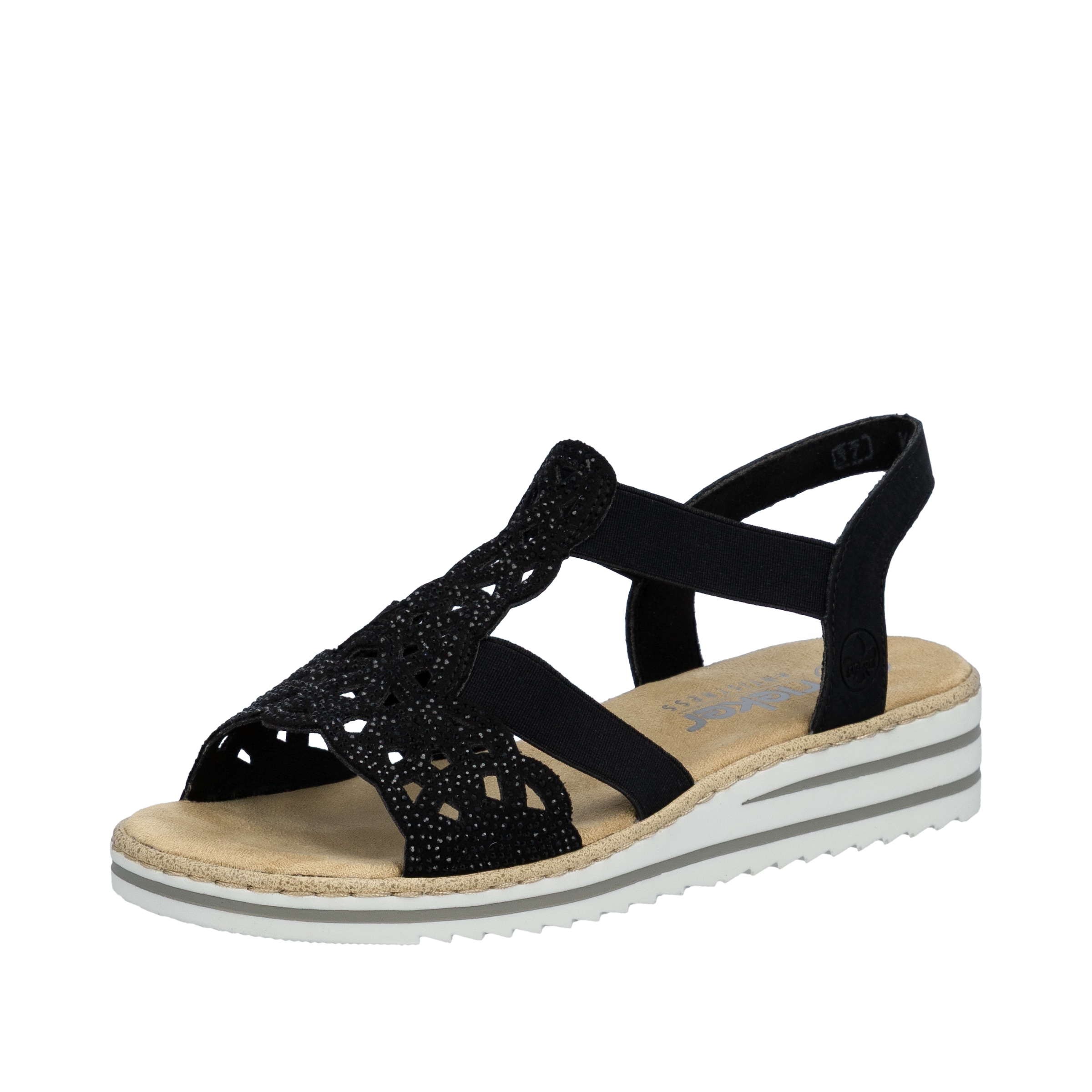 Rieker Sandale  Keilsandalette, Sommerschuh, Urlaubsschuh mit Glitzersteine