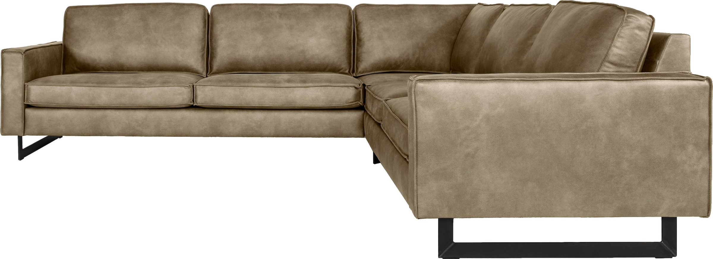 Places of Style Ecksofa »Pinto, XXL, 250/290 cm, langer Schenkel, Ottomane«, Cord, Chenille, Lederoptik, mit Keder, Metallfüße, Wellenunterfederung