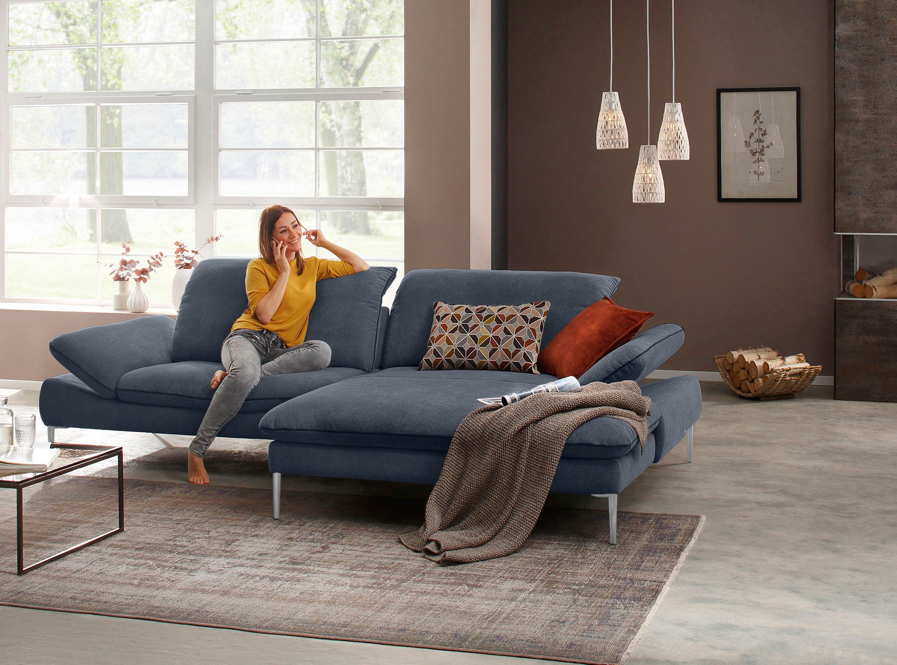 W.SCHILLIG Ecksofa »enjoy&MORE, Designsofa, elegant und bequem, L-Form«, mit Sitztiefenverstellung, Füße Chrom glänzend, Breite 294 cm