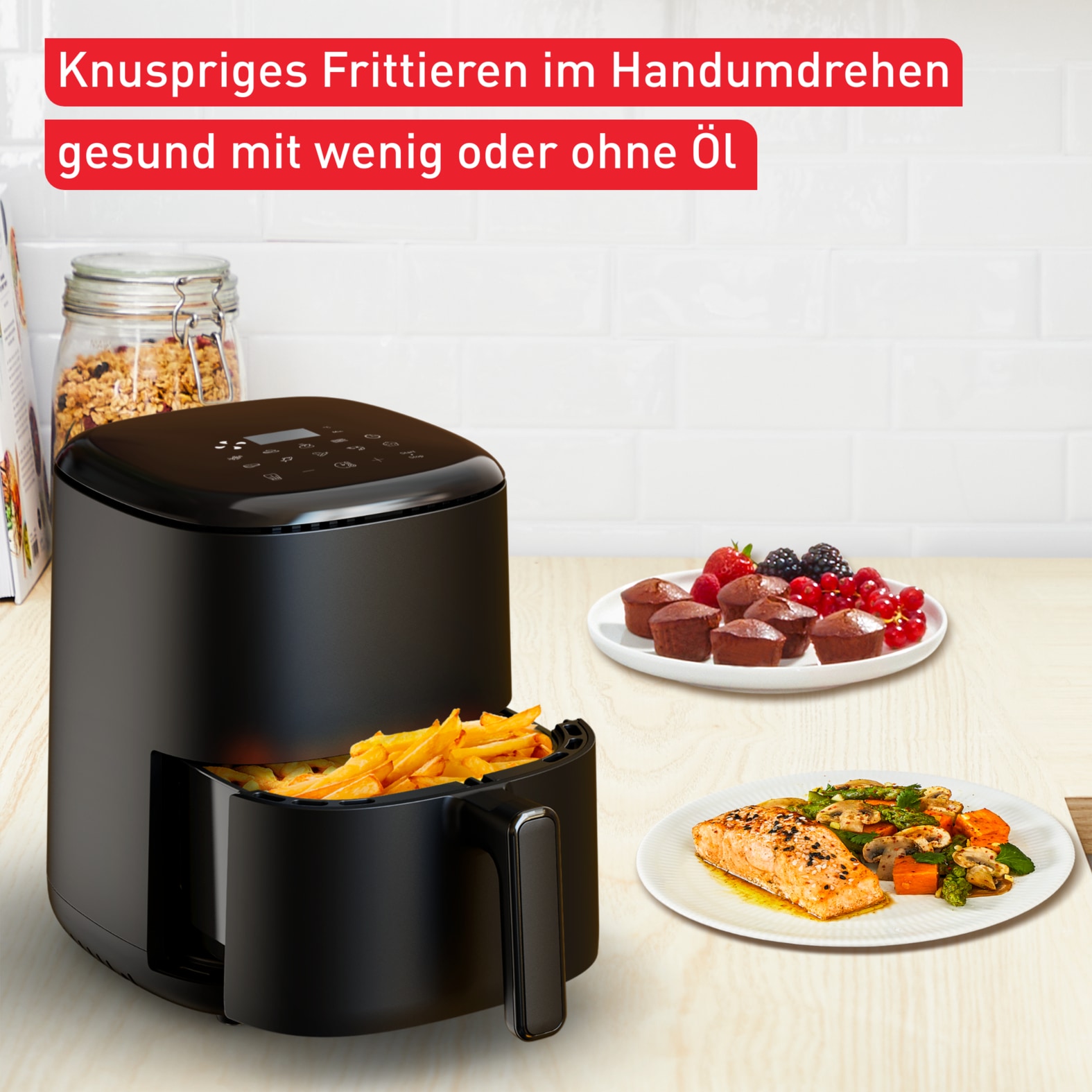 Tefal Heißluftfritteuse »EY1458 Easy Fry Compact«, 1300 W, für 1-4 Personen, 10 Programme, spart Zeit und Energie, EY1458