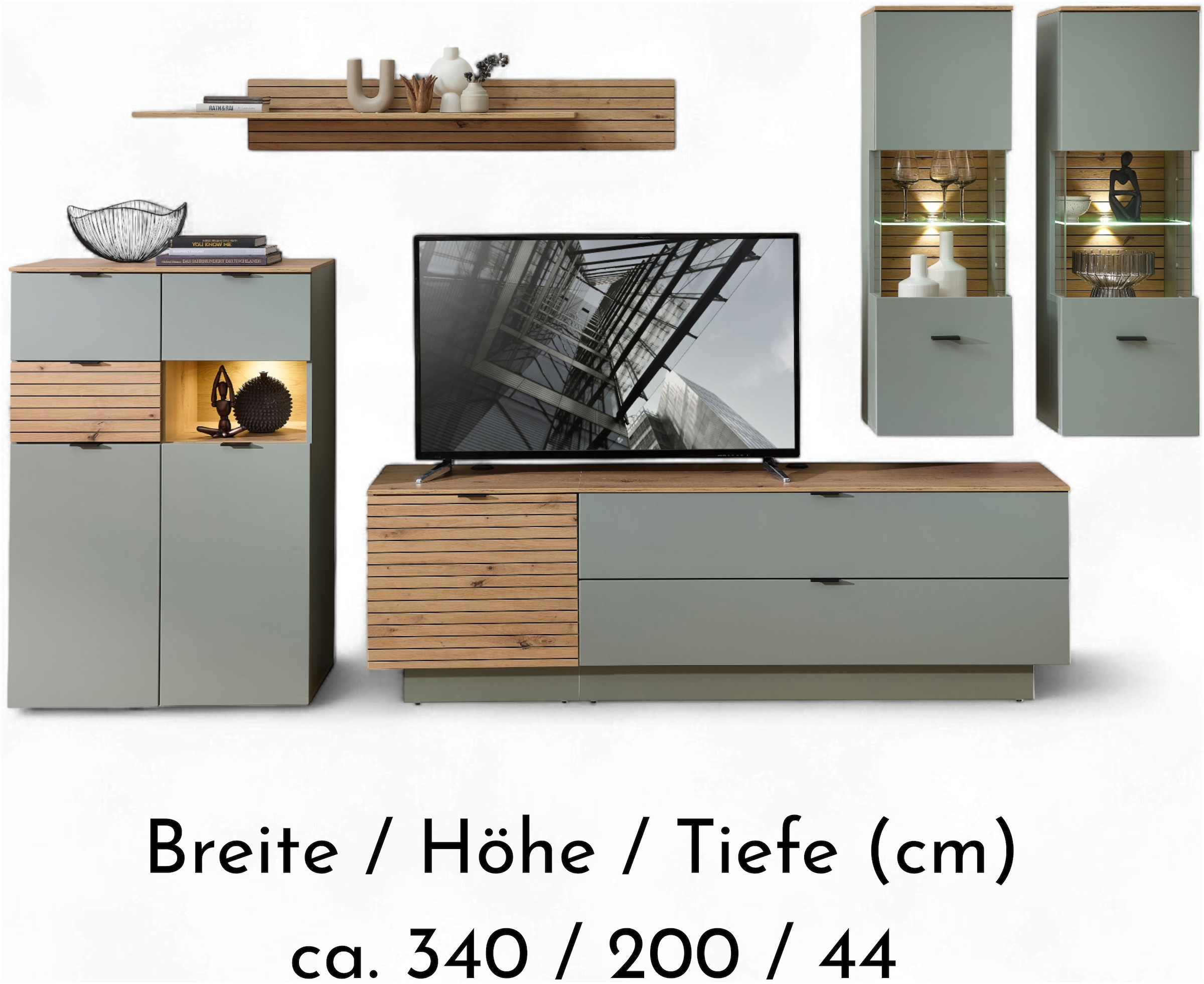 Innostyle Wohnwand »Ina Wohnwand, 340x200x44 cm (B/H/T)« 6 Stk. tlg.