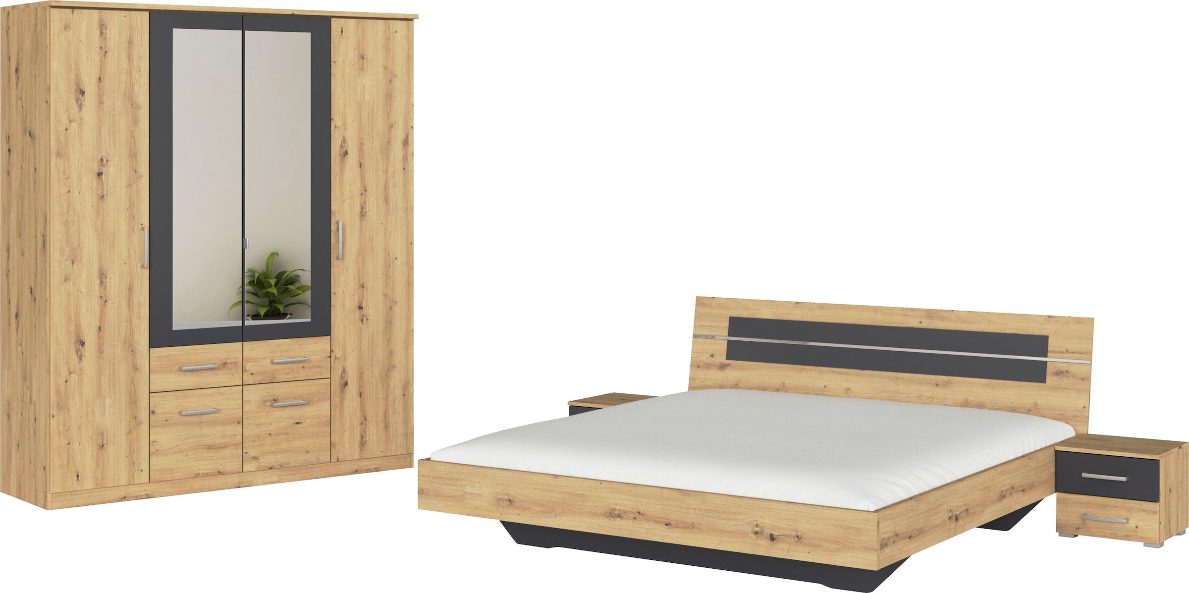 rauch Schlafzimmer-Set »Komplettschlafzimmer Schlafzimmer BURANO mit Schrank in 3 Breiten,« Set, 4 Stk. tlg. Bett 180x200 cm und 2 Nachttischen MADE IN GERMANY