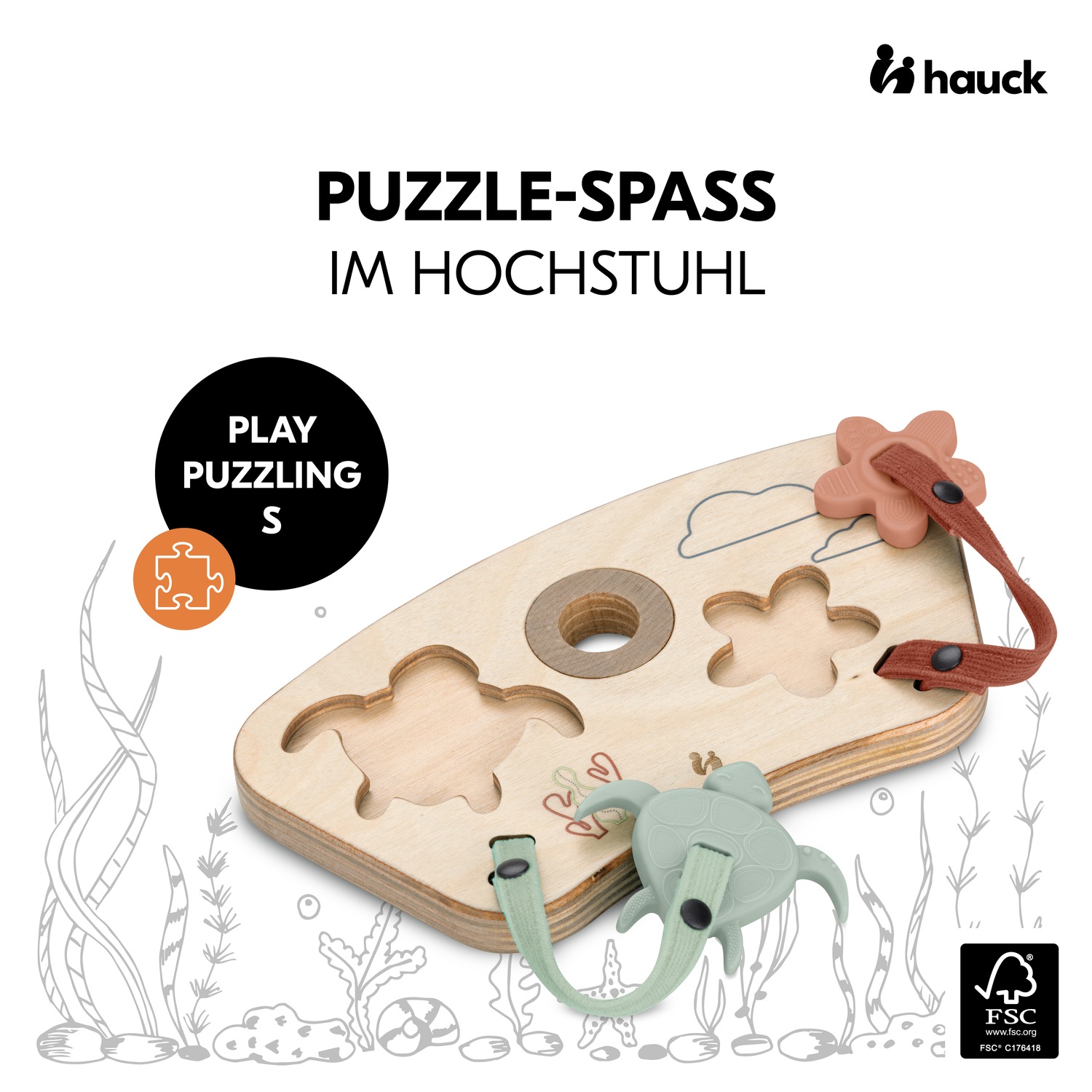 Hauck Puzzle »Play Puzzling S, Turtle & Flower«, aus Holz; für Hauck Play Tray; FSC® - schützt Wald - weltweit