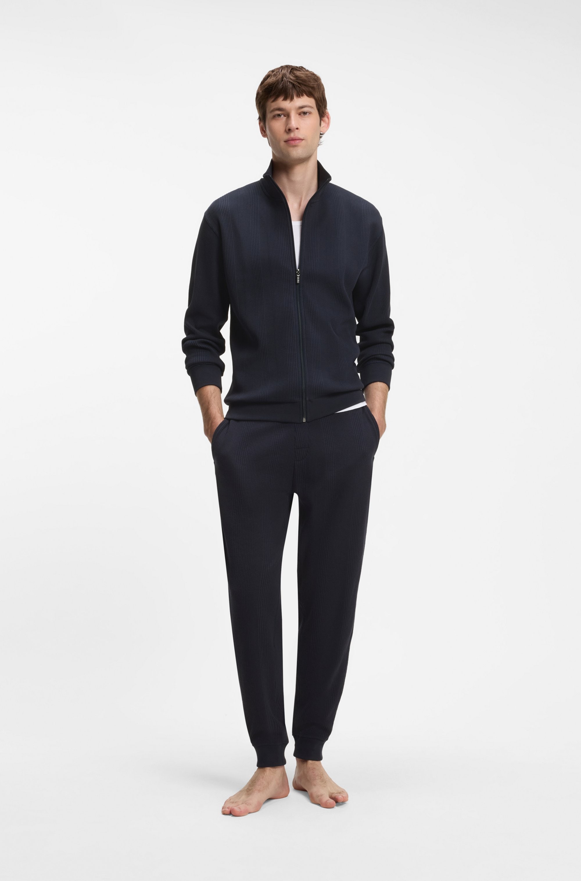 BOSS Sweatjacke »Structure« aus Baumwoll-Mix mit Waffelstruktur