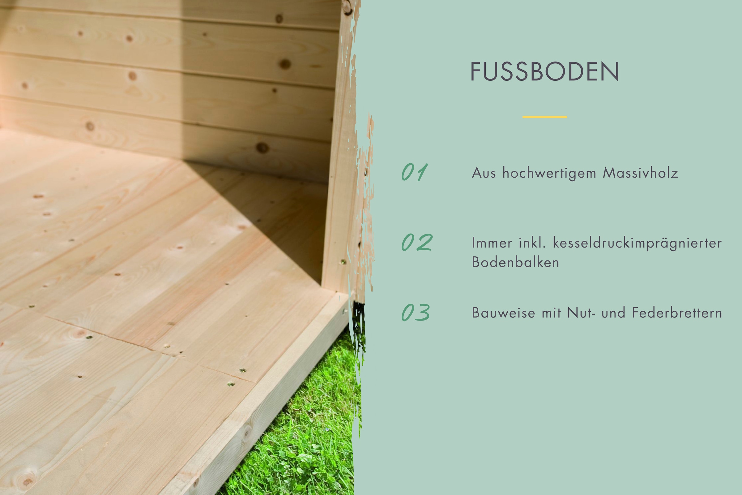 Karibu Gartenhaus-Fußboden »SET naturbelassen« aus hochwertigem Massivholz, mit kesseldruckimprägnierten Bodenbalken