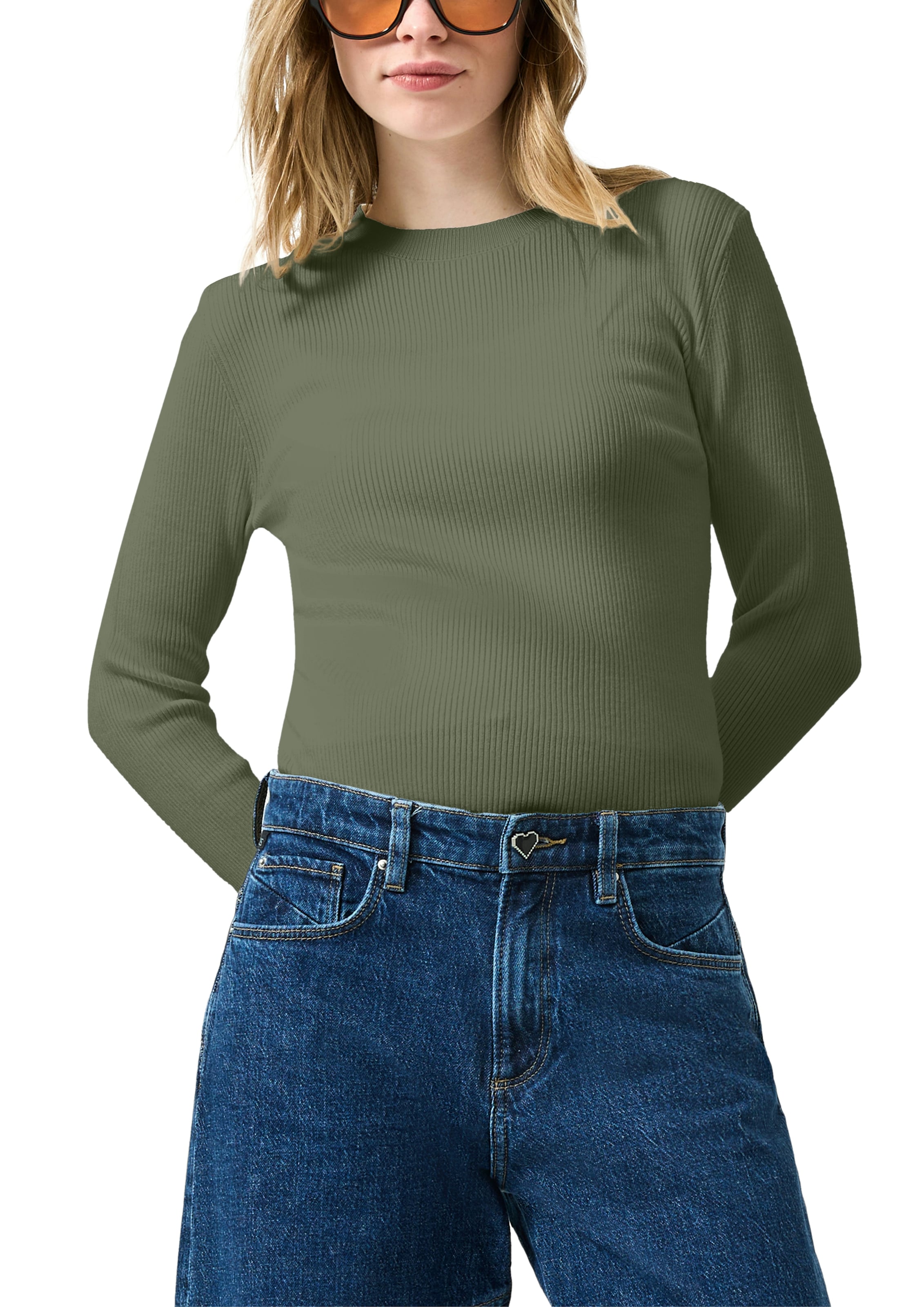 QS Rundhalspullover mit Rundhals und Feinripp, langarm