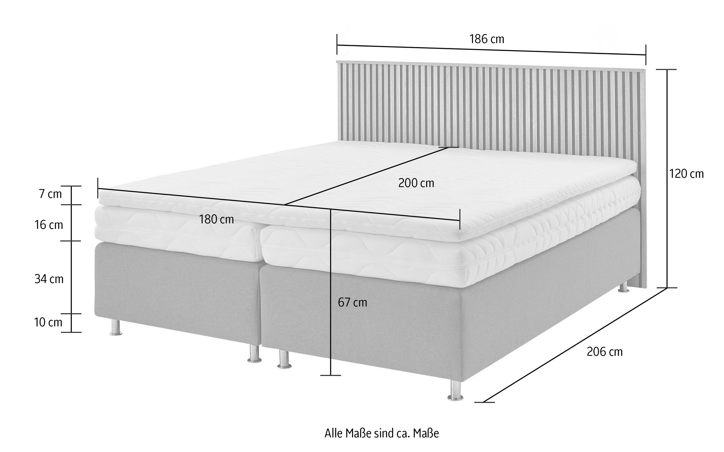Westfalia Schlafkomfort Boxspringbett »Quercus«, wahlweise mit LED-Beluchtung, 3 Matratzenarten zur Auswahl