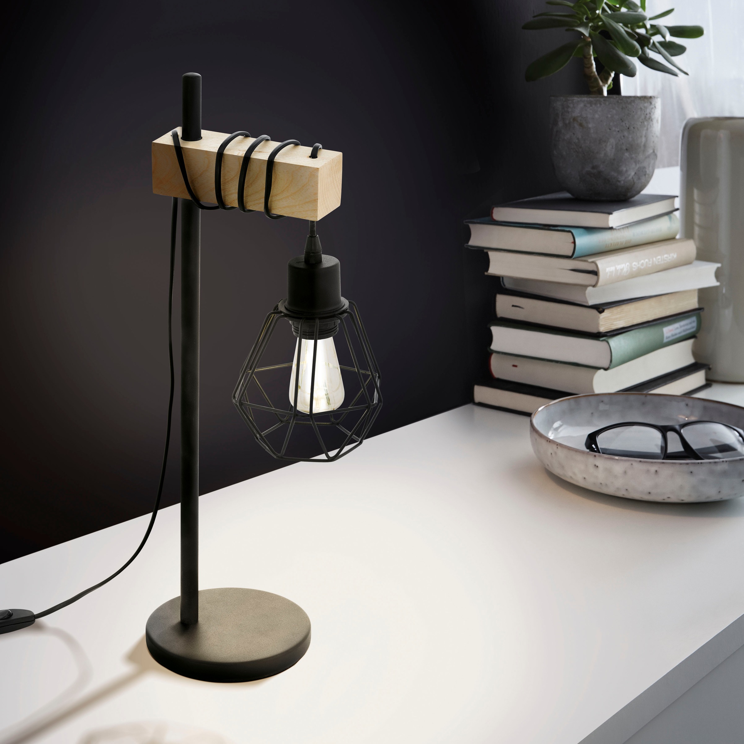 EGLO Tischleuchte »TOWNSHEND 5«, 1 flammig, Leuchtmittel E27 | ohne Leuchtmittel, Vintage Tischlampe, Retro Lampe, Nachttischlampe, Fassung: E27