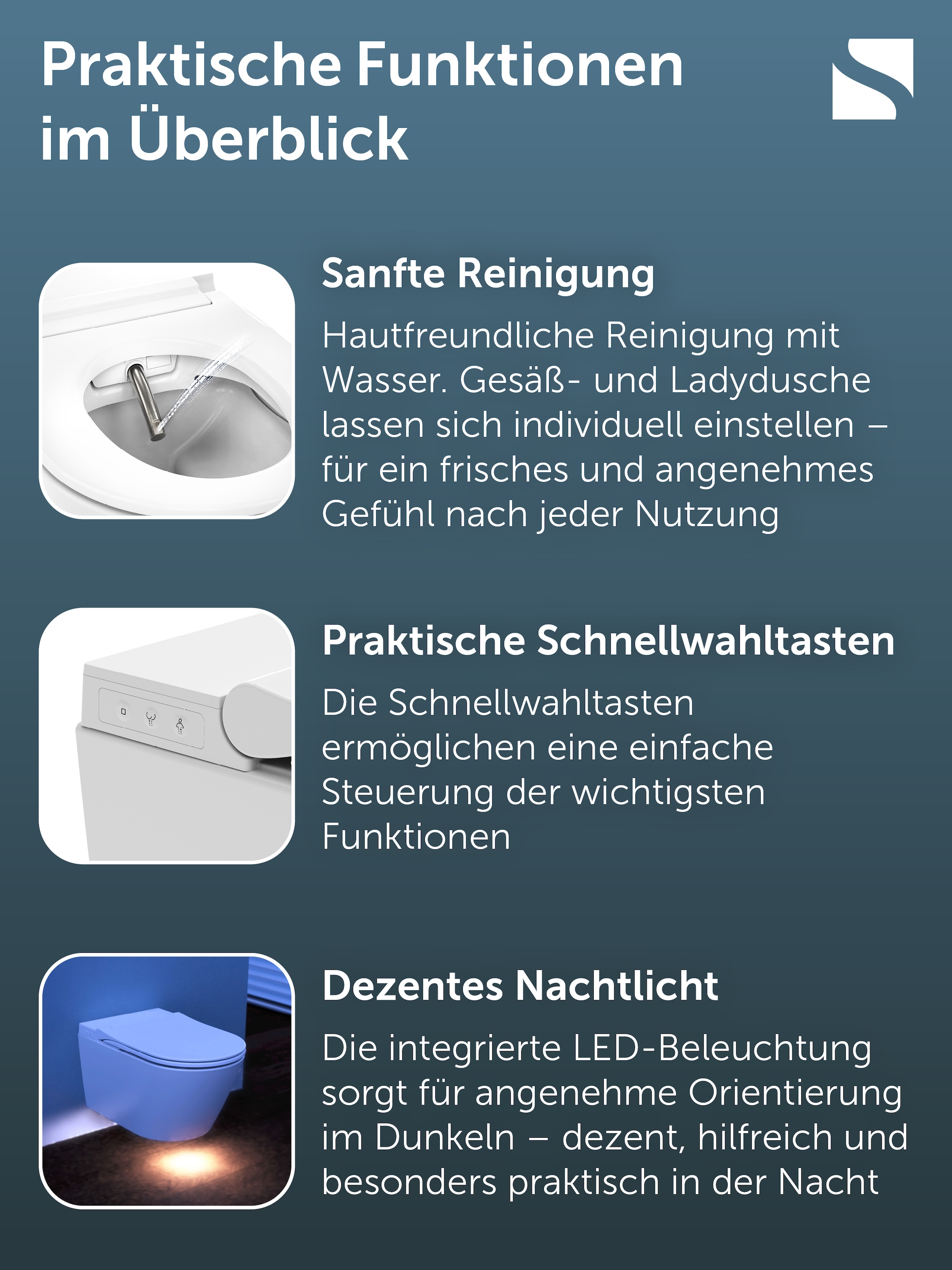 Schütte Dusch-WC Dusch-WC, Wandhängend, spülrandlos, Gesäß- & Ladydusche, LED