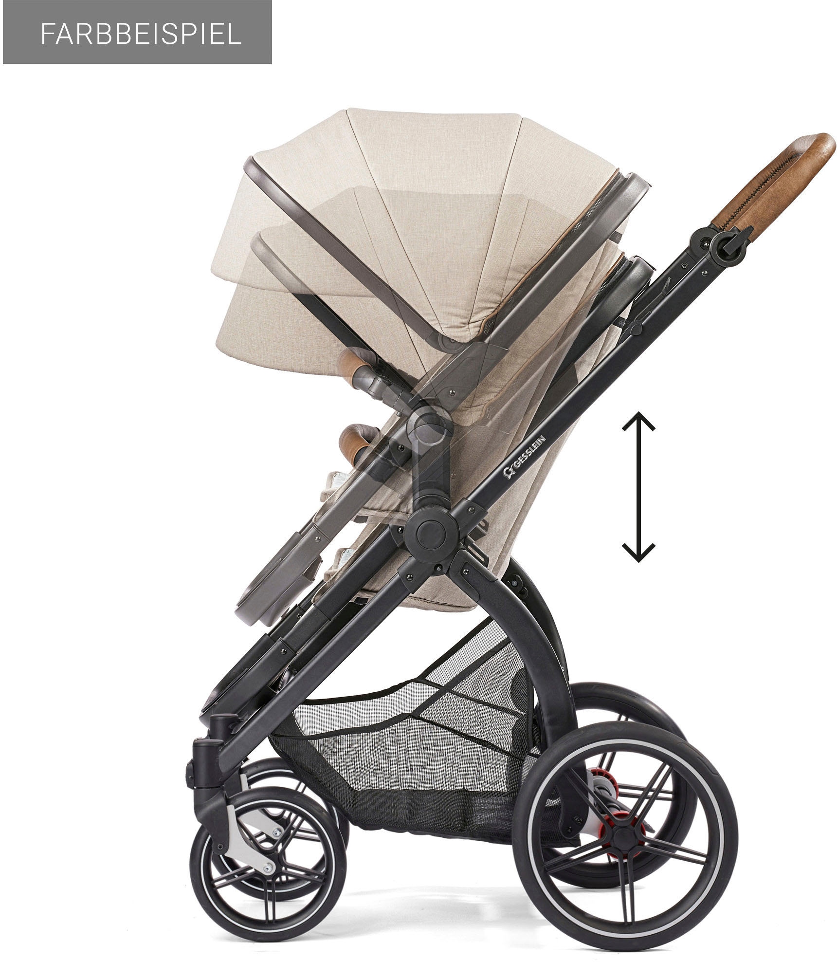 Gesslein Kombi-Kinderwagen »FX4 Soft+ mit Aufsatz Life, schwarz/cognac, eisblau«, mit Babywanne C3 und Babyschalenadapter