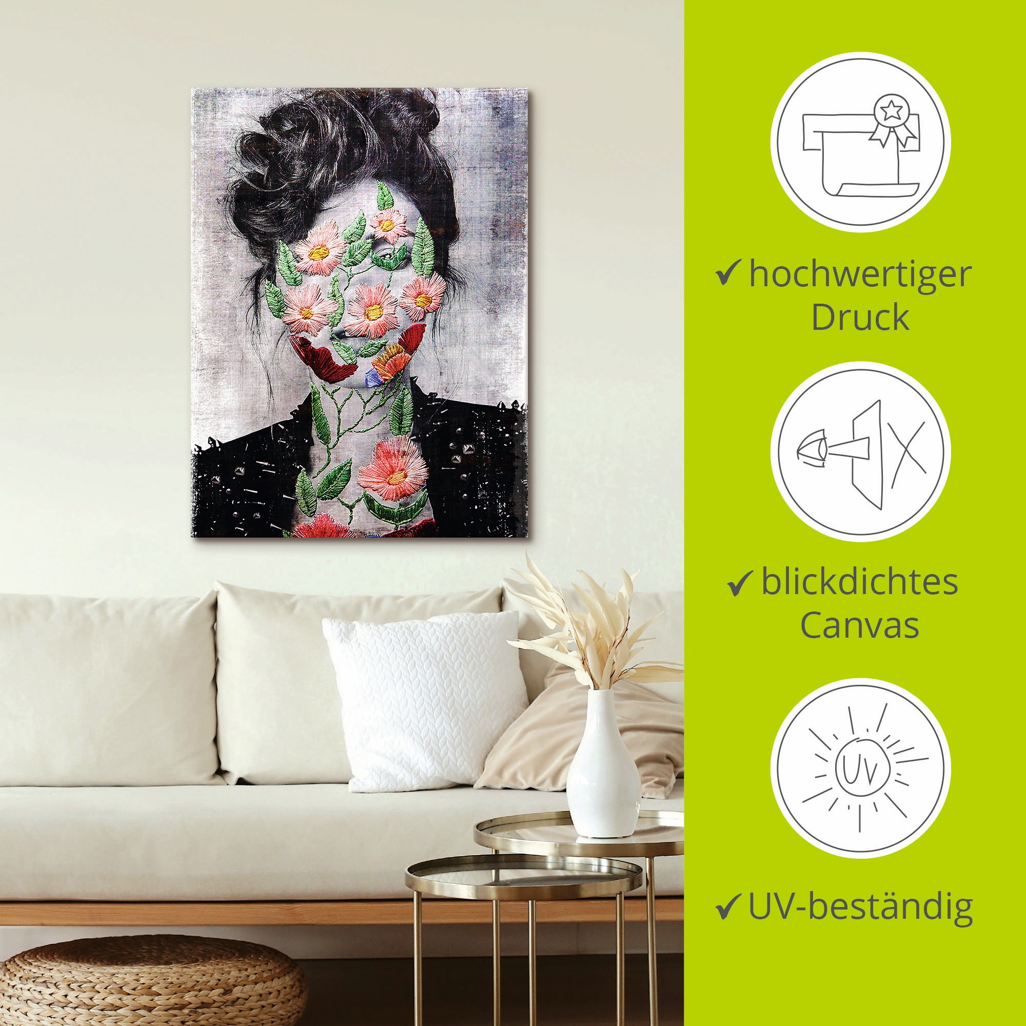 Artland Leinwandbild »Flower Face«, Portrait, (1 St.), auf Keilrahmen gespannt