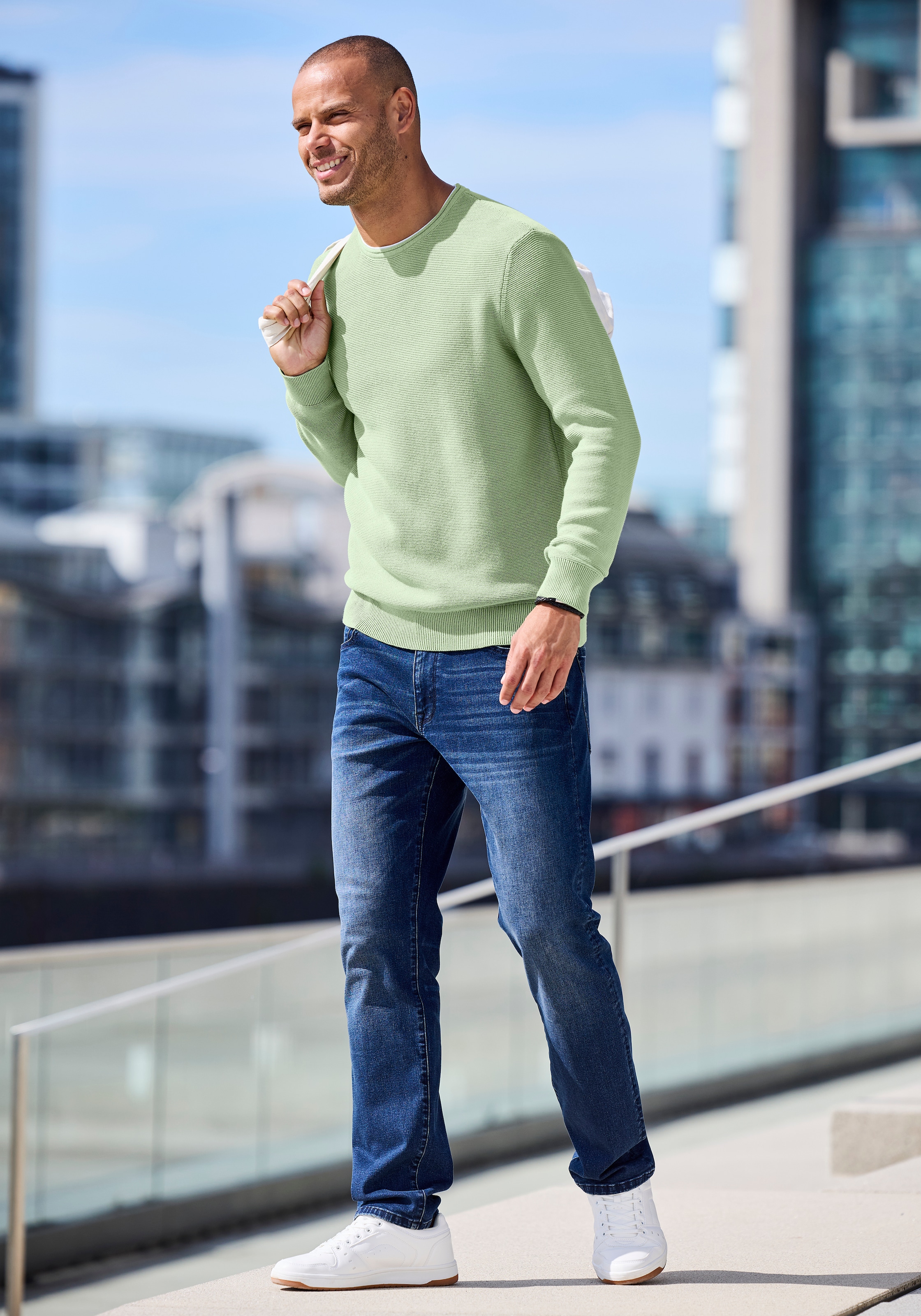 AUTHENTIC LE JOGGER Strickpullover mit Double-Layer Optik, Pullover aus reiner Baumwolle