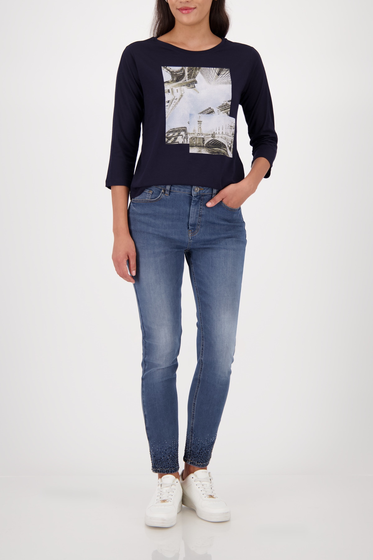 Monari 3/4-Arm-Shirt »Shirt Druck + Schmuck« Regular fit mit Rundhalsausschnitt