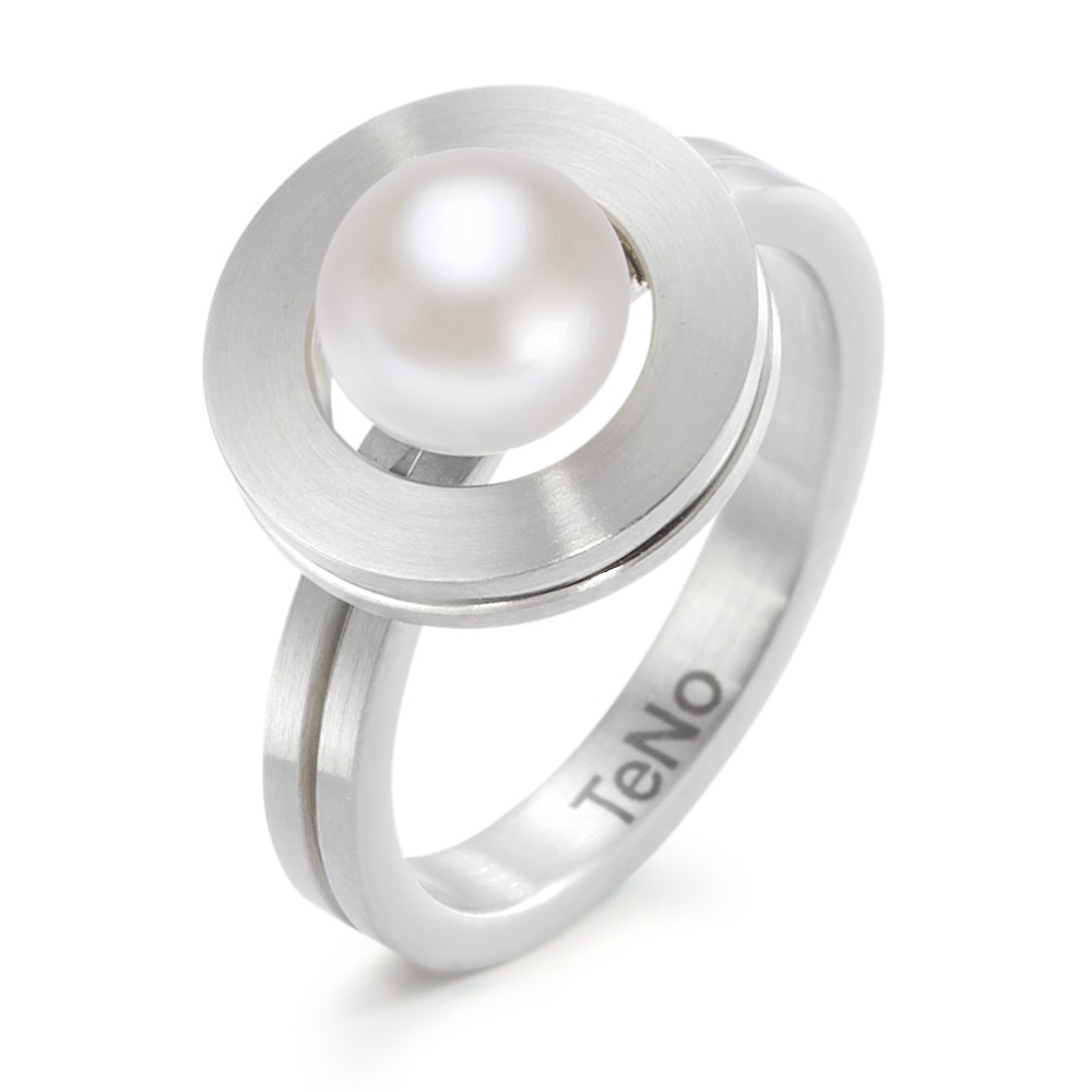 TeNo Beisteckring ADIT aus Edelstahl mit weißer Süßwasserperle, TeNo