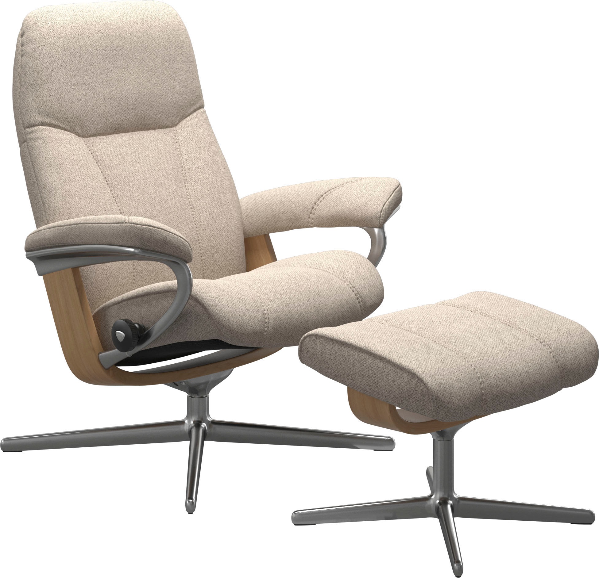 Stressless® Relaxsessel »Consul«, (Set, Relaxsessel mit Hocker), mit Hocker, mit Cross Base, Größe S, M & L, Holzakzent Eiche