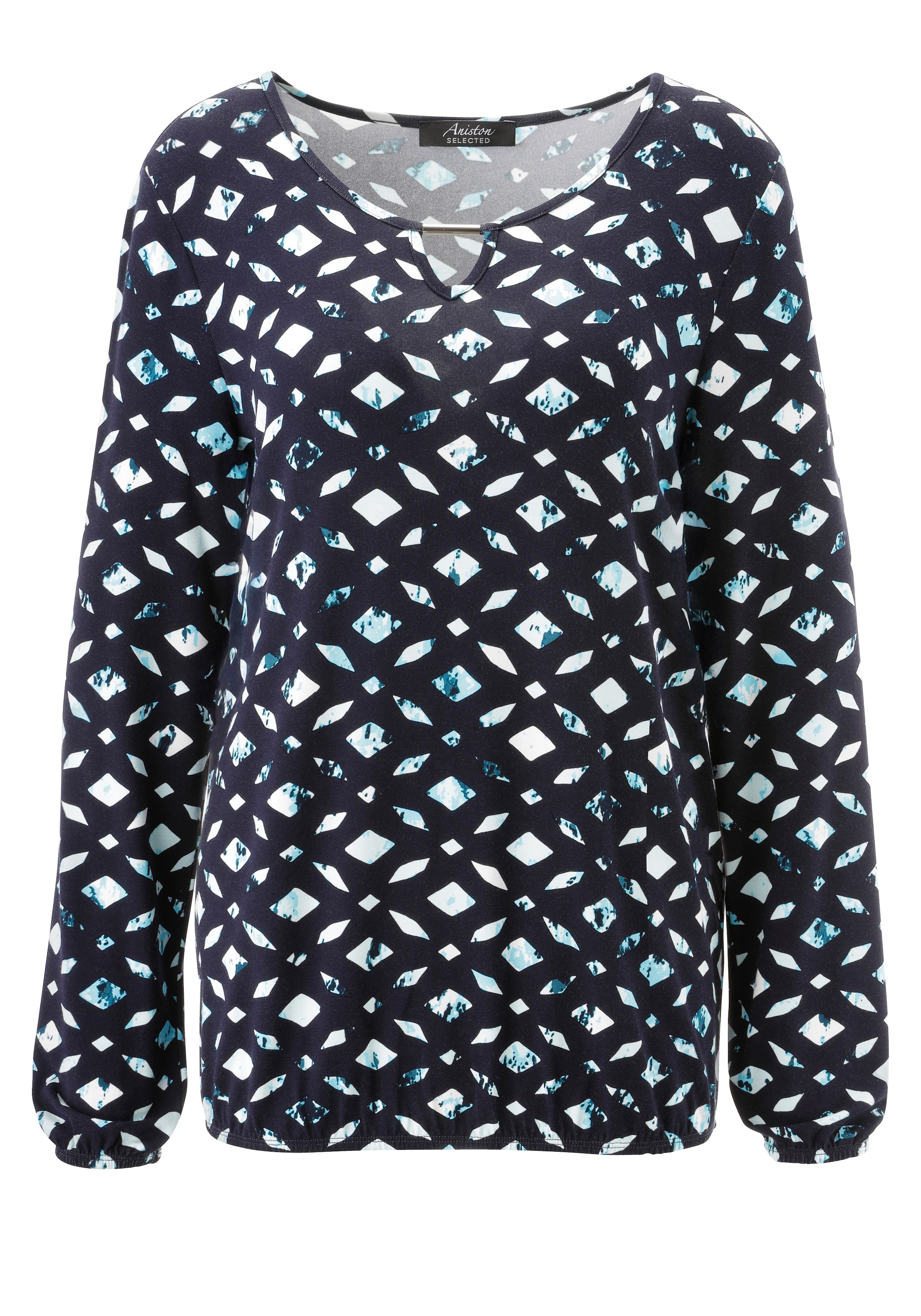 Aniston SELECTED Langarmshirt mit Cut-out und dekorative Mosaik-Musterung - NEUE KOLLEKTION