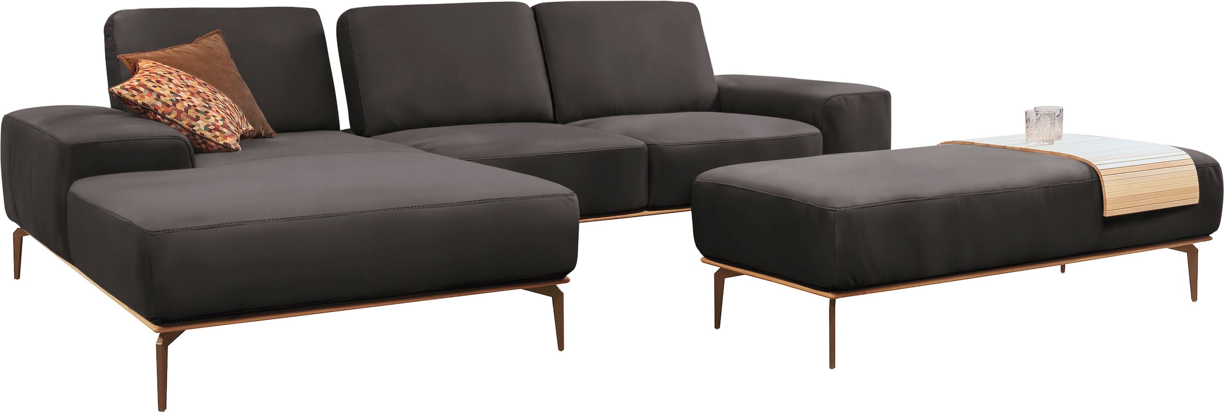 W.SCHILLIG Ecksofa »run, Designsofa mit tollem Sitzkomfort, L-Form«, mit Holzsockel, Füße in Bronze pulverbeschichtet, Breite 299 cm