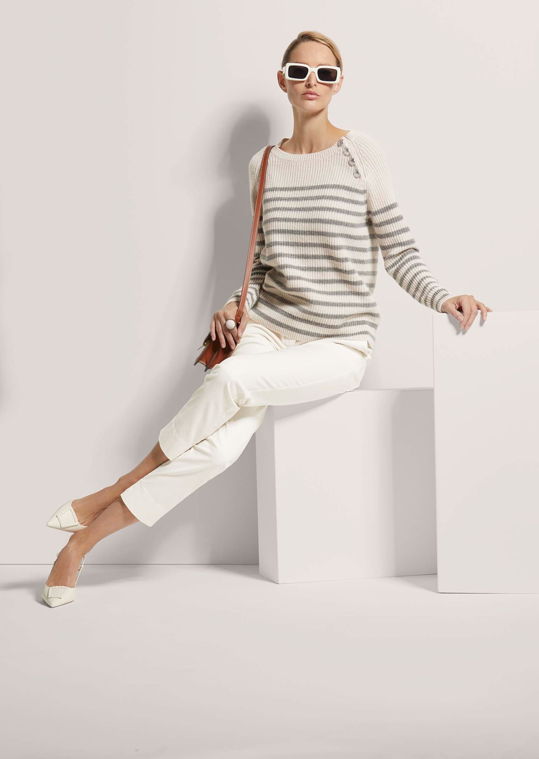 MADELEINE Longpullover »Strickpullover Eleganter Wollpullover mit Ringelmuster«