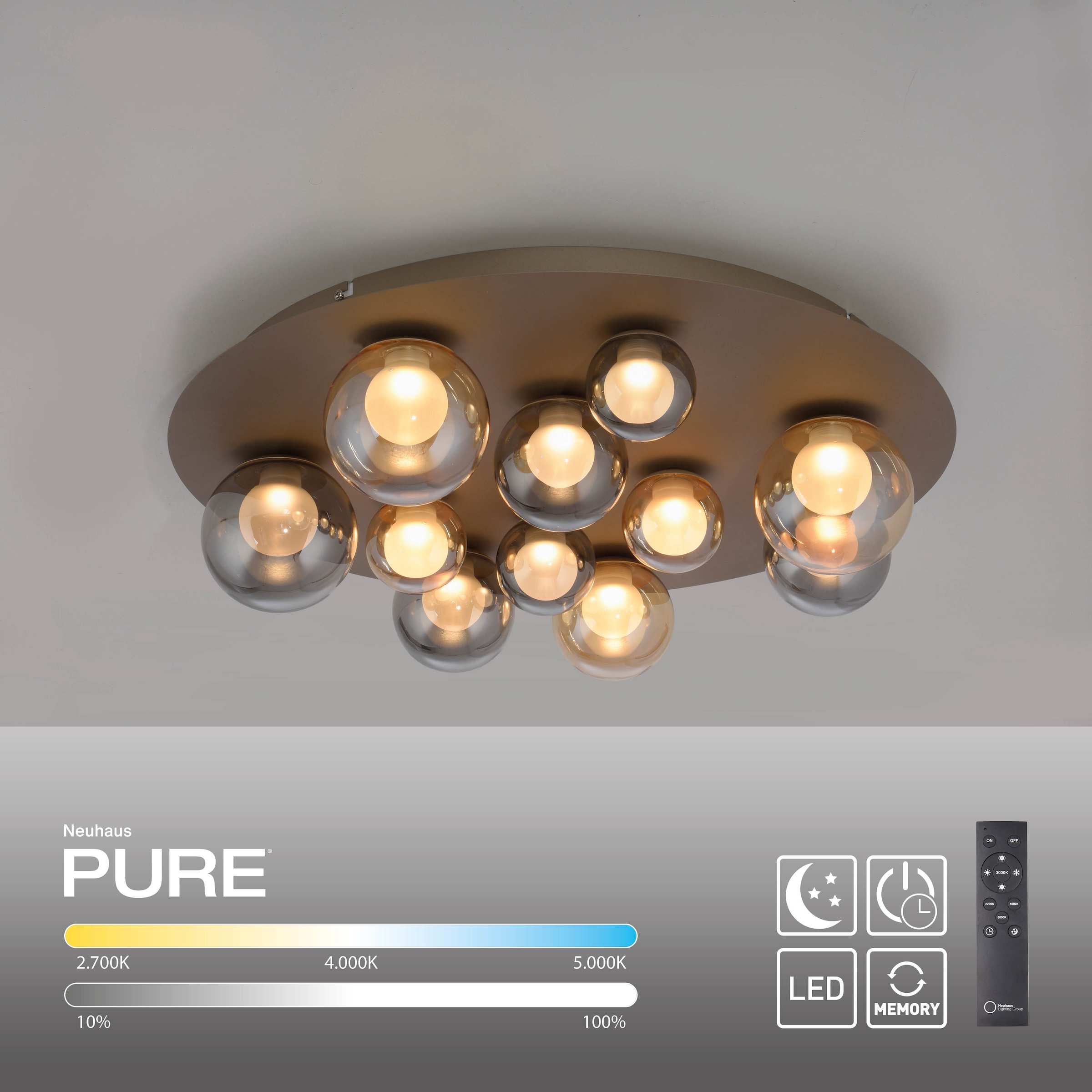 Neuhaus PURE LED Deckenleuchte »PURE Popup« LED-Board 1 Stk. warmweiß - kaltweiß Stufenloses dimmen, CCT, Fernbedienung, Memoryfunktion