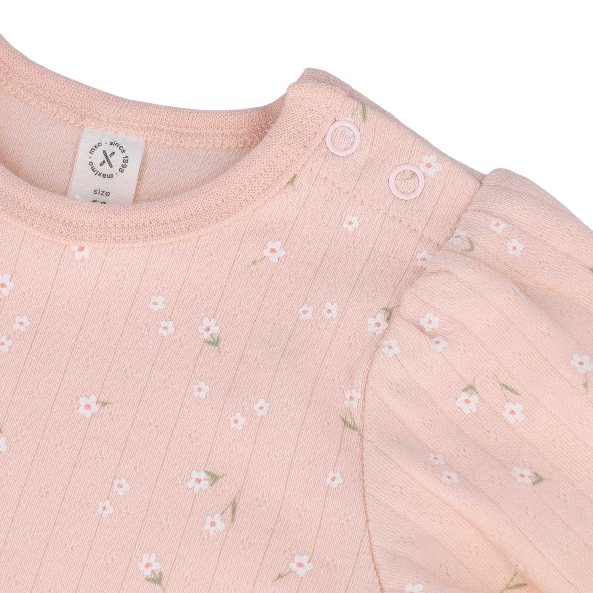 MAXIMO Kurzarmbody 1 Blassrosa, Blumen-Alloverprint, Kurzarm, Baby-Girl