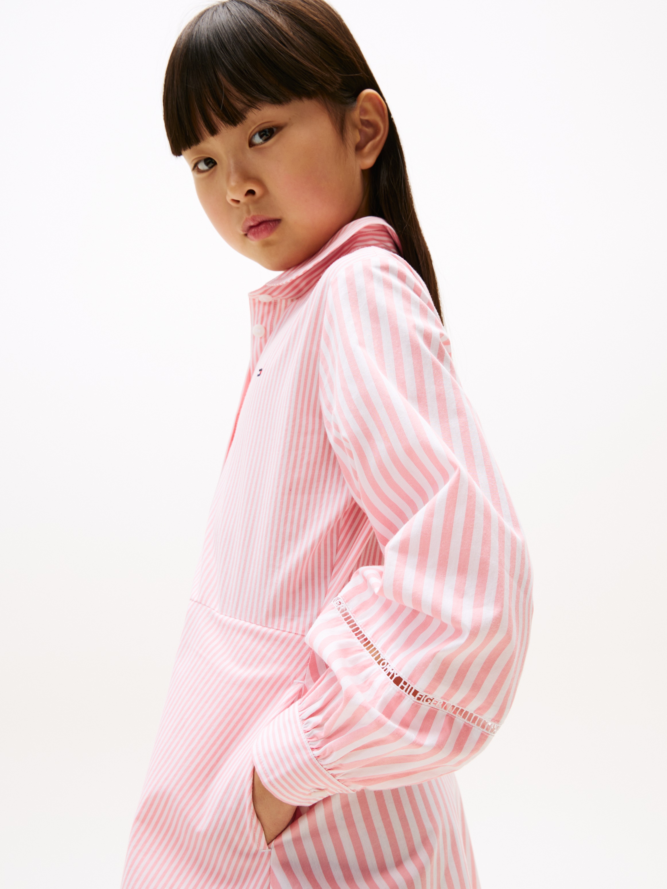 Tommy Hilfiger Blusenkleid »STRIPED SHIRT DRESS LS«, für Kinder bis 16 Jahre, mit Spitzeneinsatz
