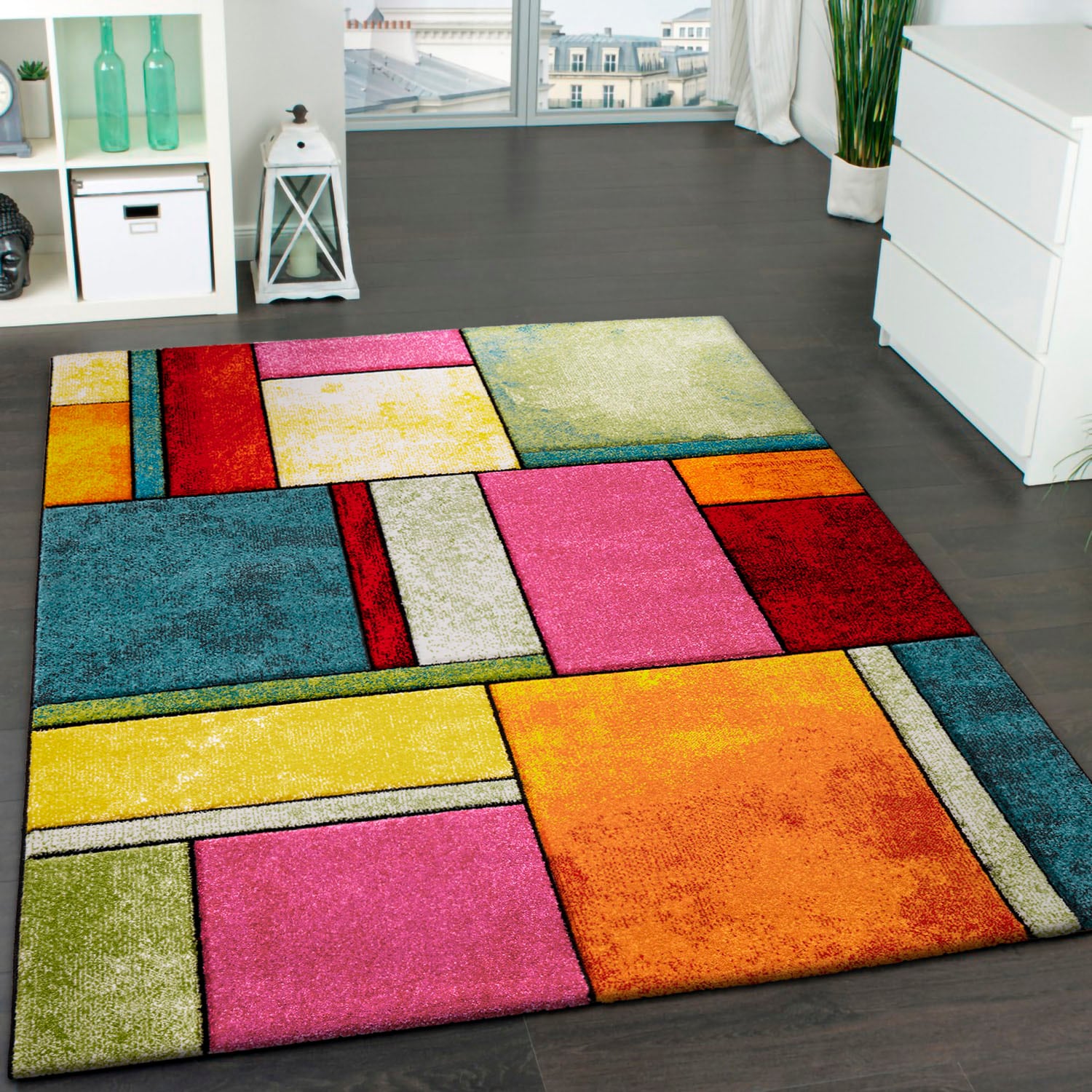 Paco Home Teppich »Brilliance 661« rechteckig 18 mm Höhe Kurzflor, modernes 3D-Patchwork Design