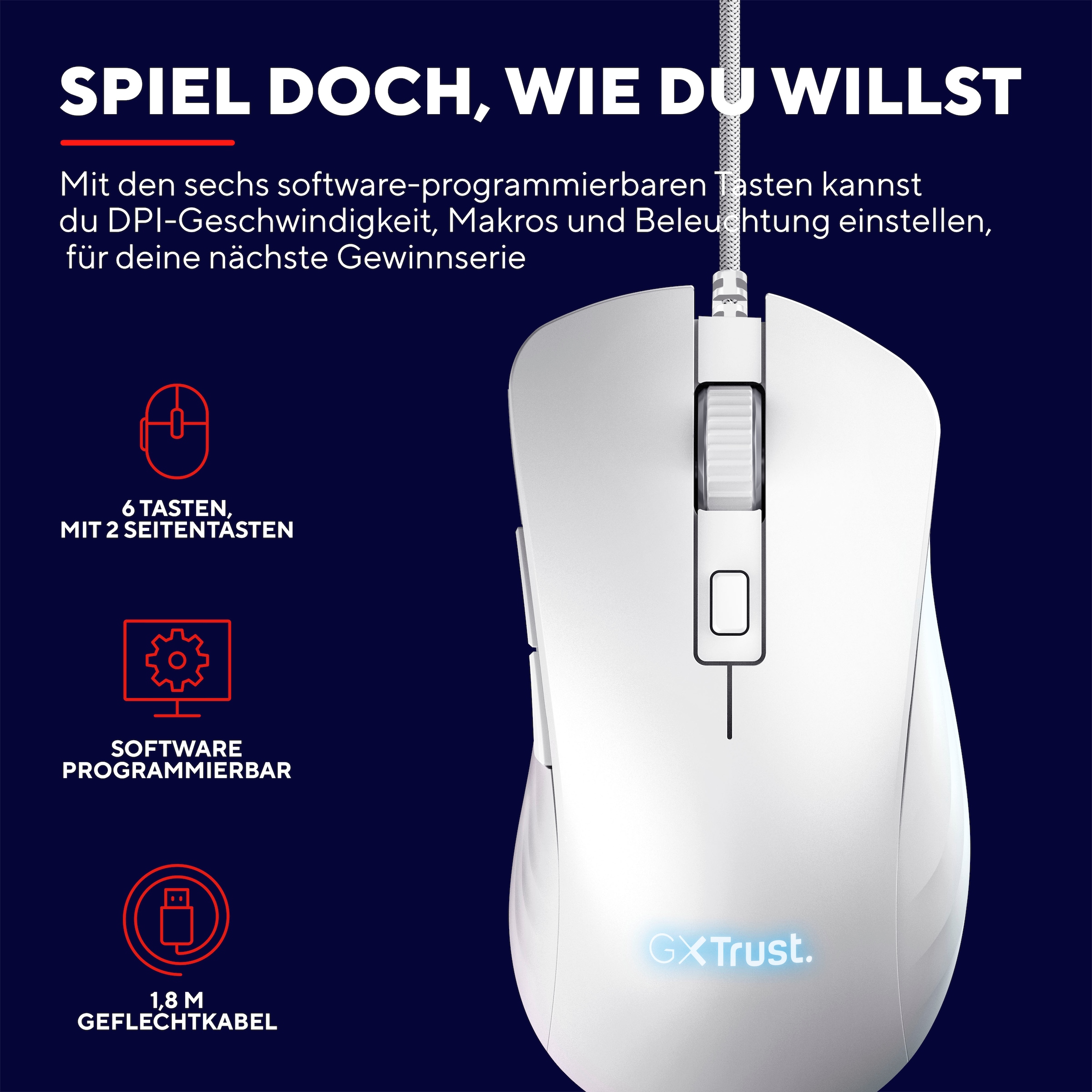 Trust Gaming-Maus »GXT924W Ybar+« kabelgebunden