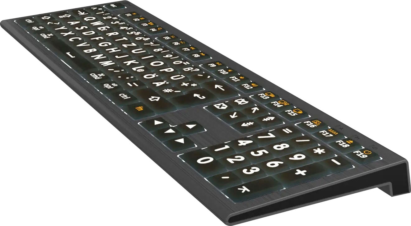 Logickeyboard Tastatur »XL-Print Astra 2 White on Black DE (MAC)«, (Multimedia-Tasten-USB-Hub-Ziffernblock)