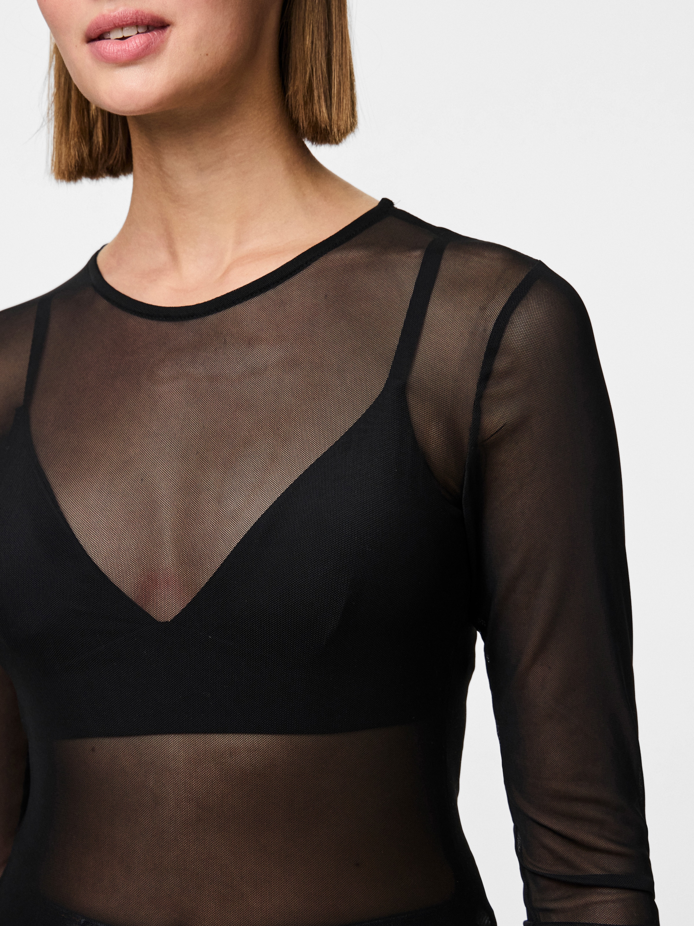 pieces Langarmshirt »PCNINNI LS MESH TOP NOOS BC« Materialmix, regular fit