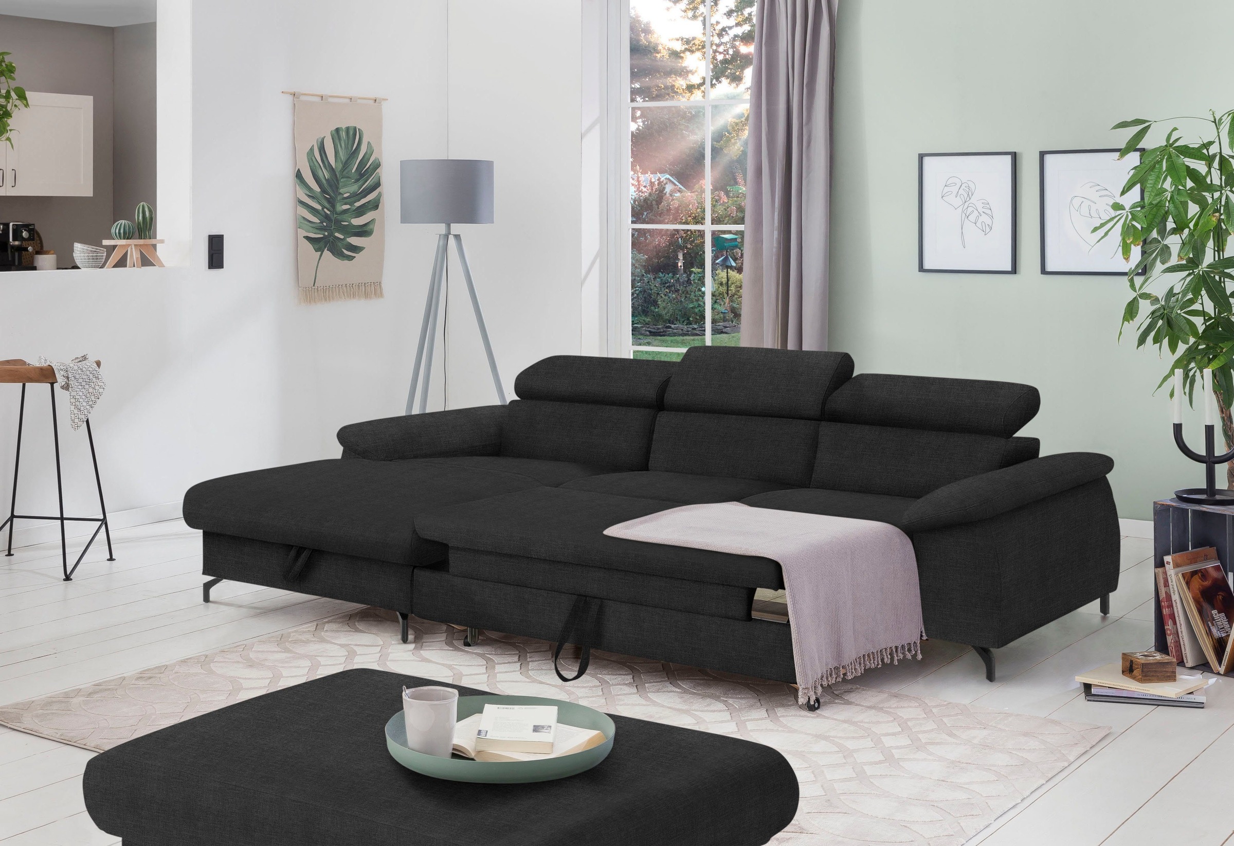 COTTA Polstergarnitur »Komaris L-Form«, (Set), Set bestehend aus: Ecksofa mit Kopfteilverstellung & Hocker