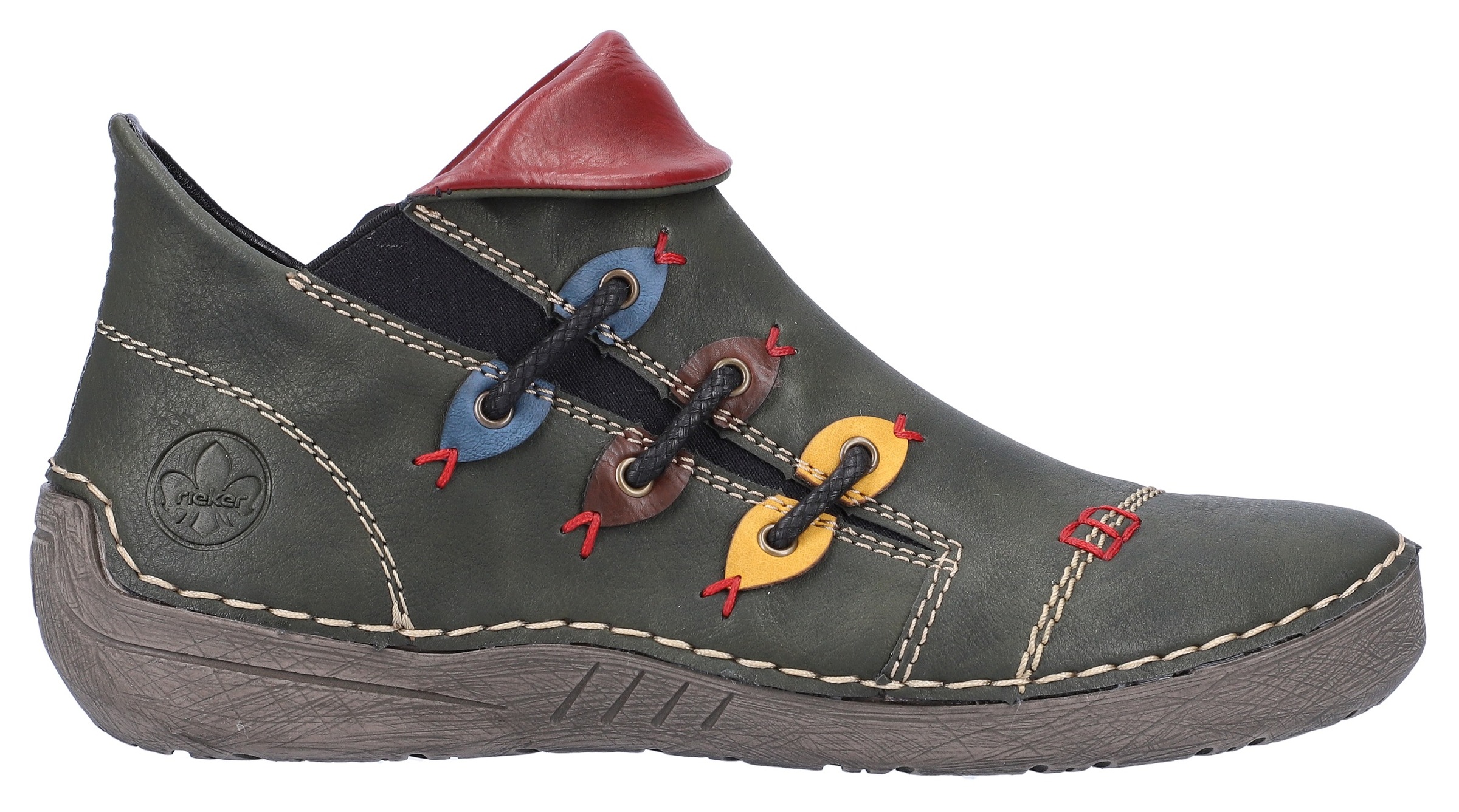 Rieker Stiefelette, Schlupfboots, Slipper mit bunten Applikationen seitlich