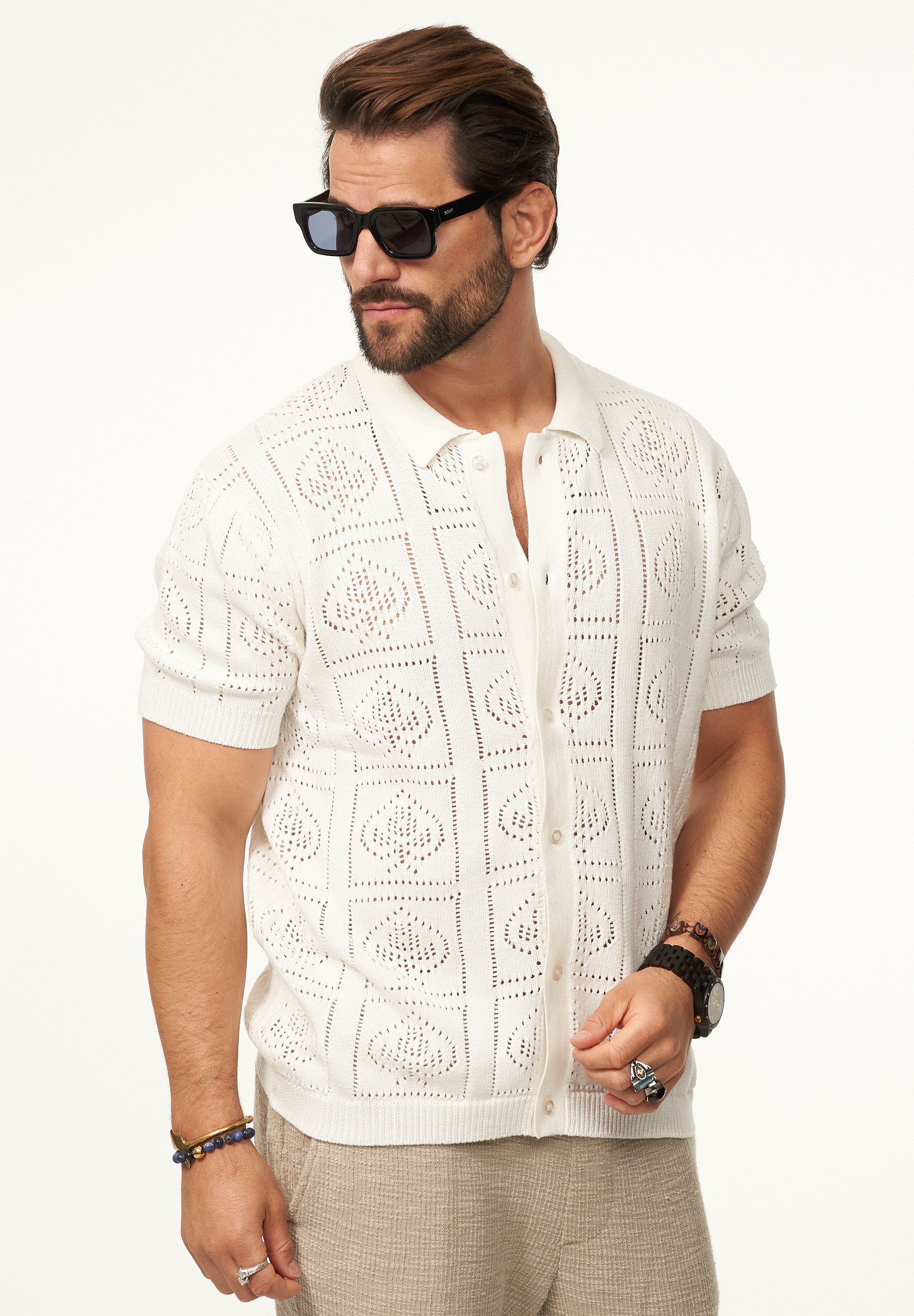 SOULSTAR Poloshirt »Kurzarm Strickhemd im Cardigan Stil mit Knopfleiste für Herren« Herren Kurzarm Strick Polo-Hemd Cardigan T-Shirt