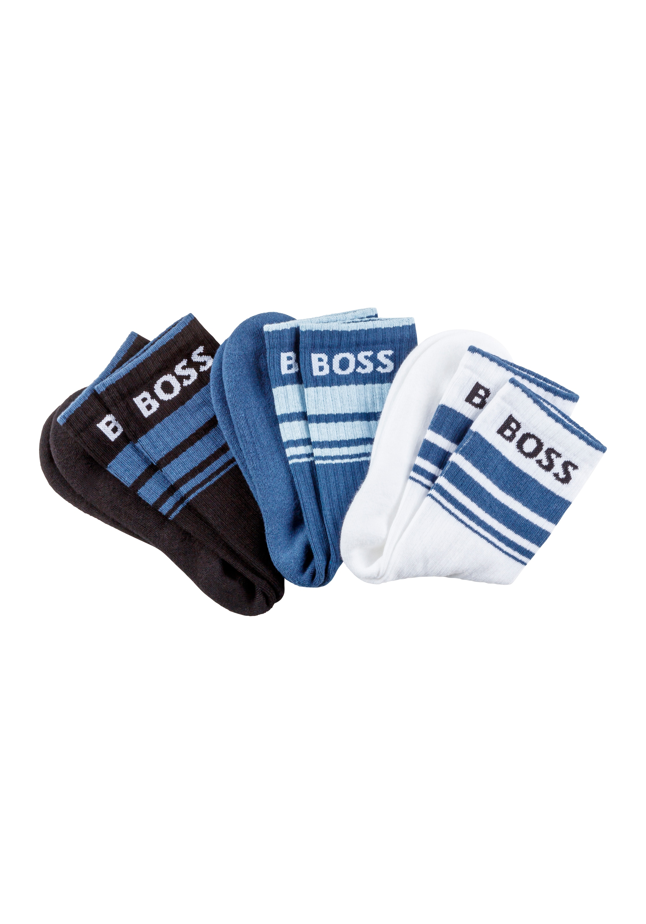 BOSS Freizeitsocken »3P QS Rib Stripe CC«, (Packung, 3 Paar), mit BOSS Logo