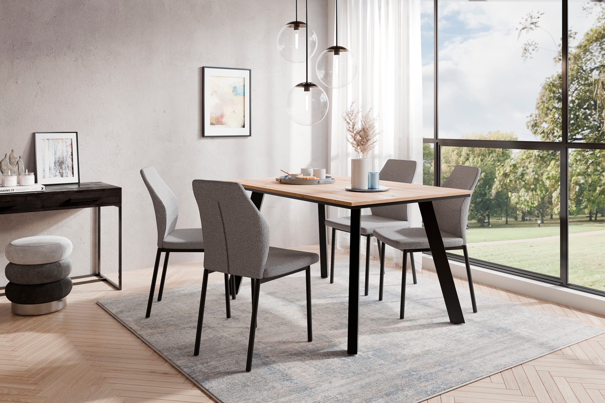 Home affaire Essgruppe »Genf Tischgruppe BESTSELLER,«, (Set, 5 tlg.), Küchentisch, 4 Stühle, moderne Tischplatte in eiche/schwarz