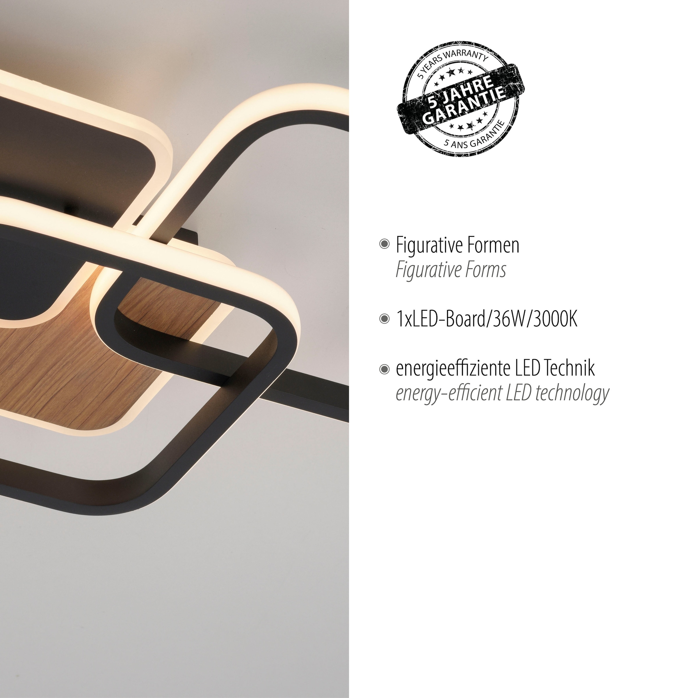 JUST LIGHT Deckenleuchte »SEVENT« LED-Board 1 Stk. Warmweiß LED